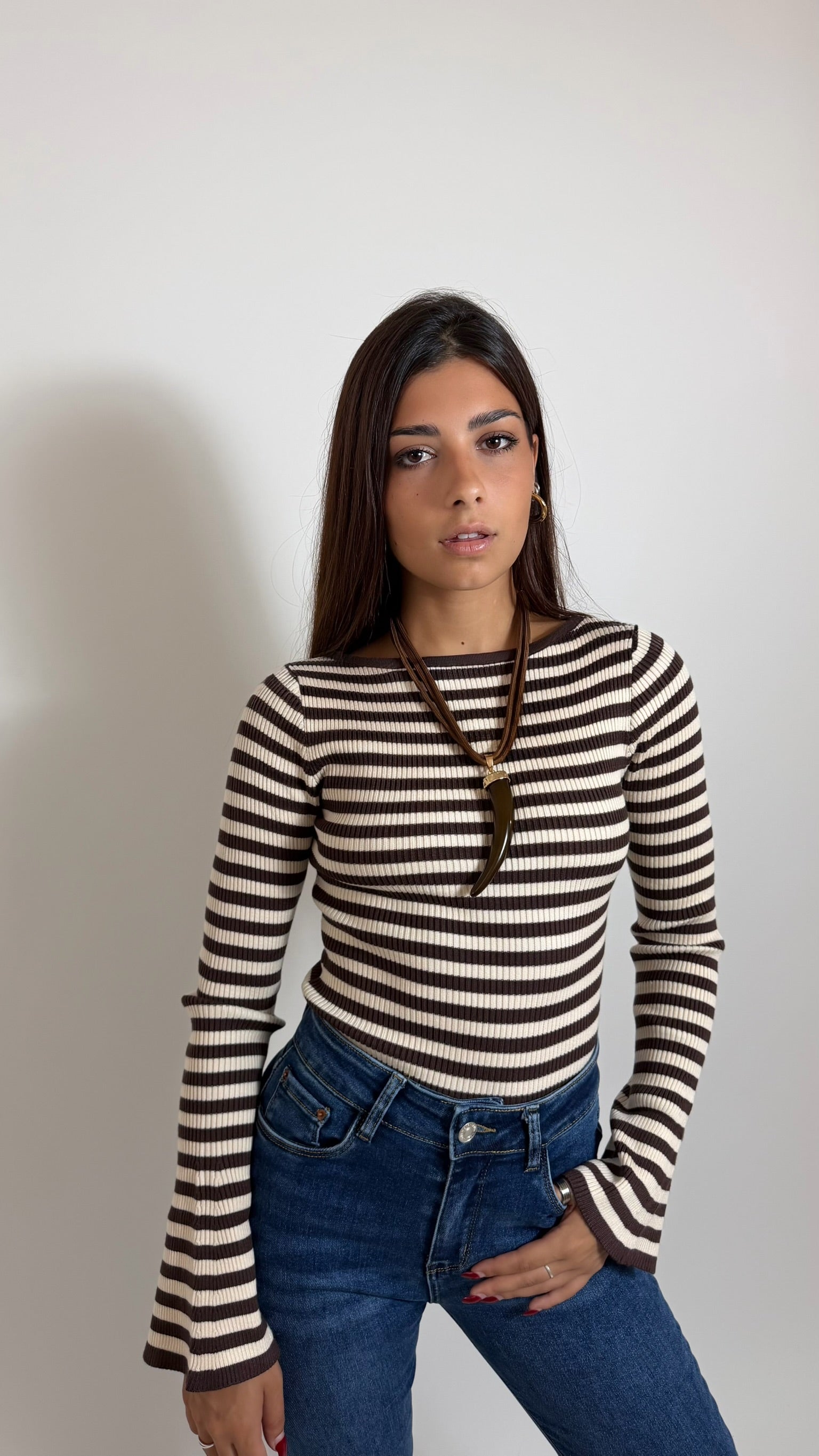 Maglia Rib Stripe Burro/Choco