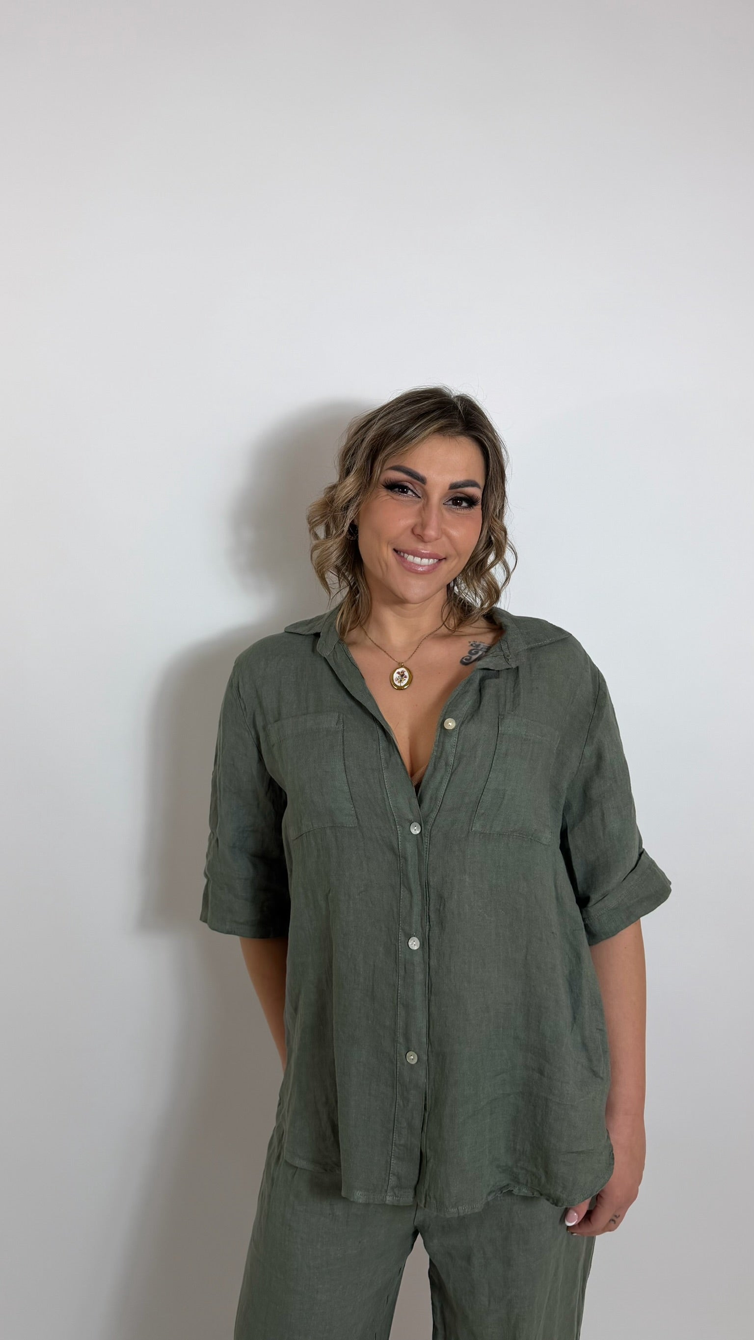 Camicia Lino Verde Utility