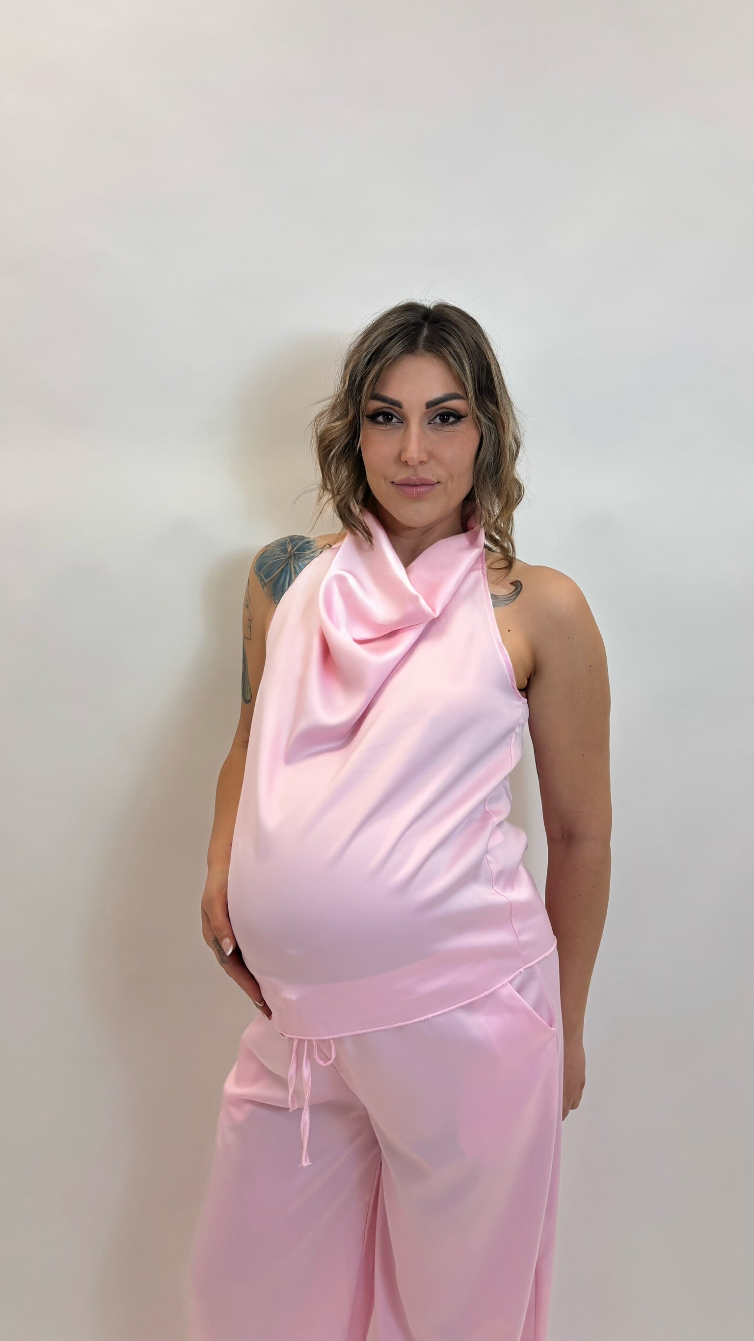 Set Silk Top & Pants Rosa