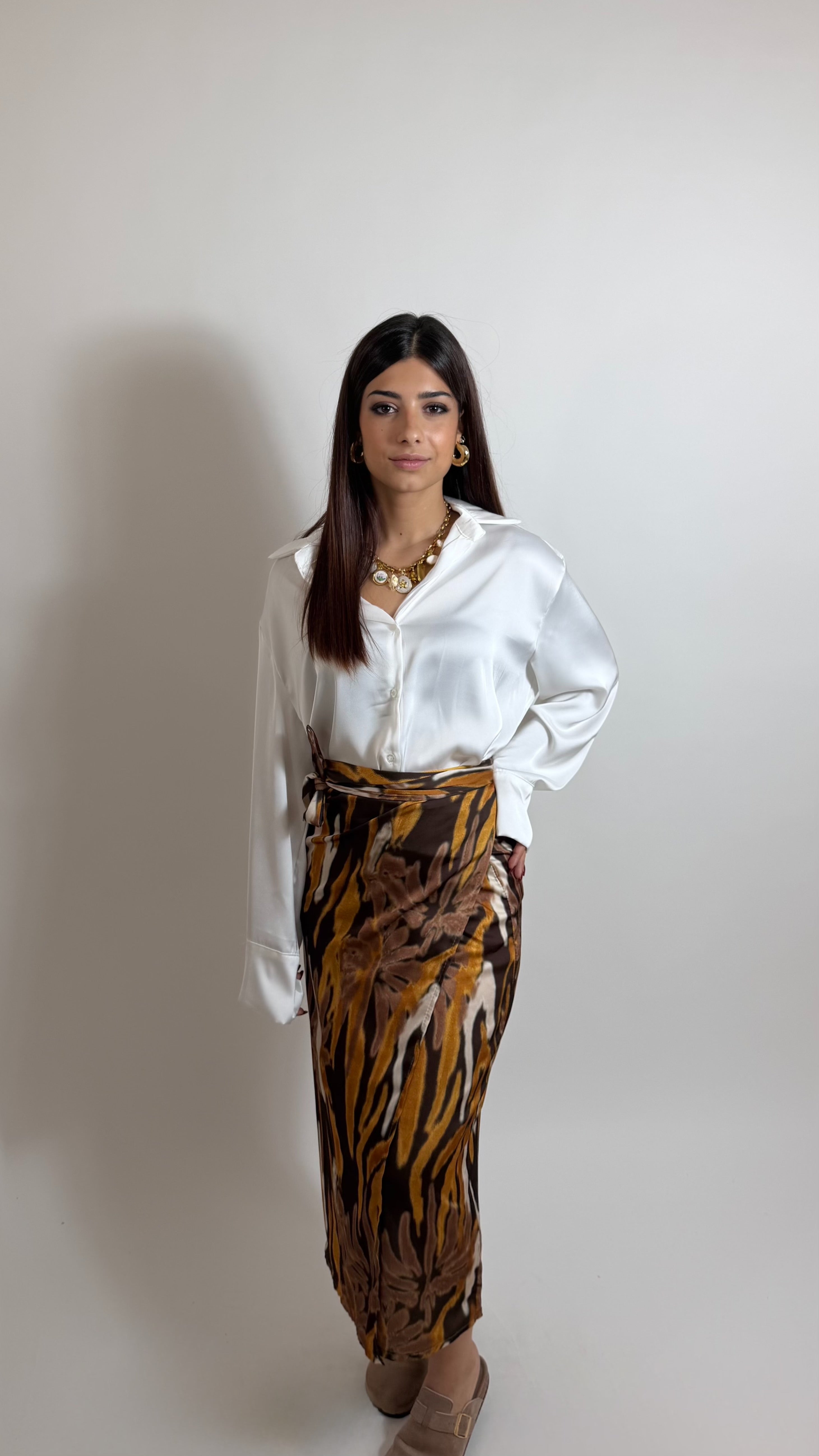 Gonna Pareo Midi Etnica Satin Choco