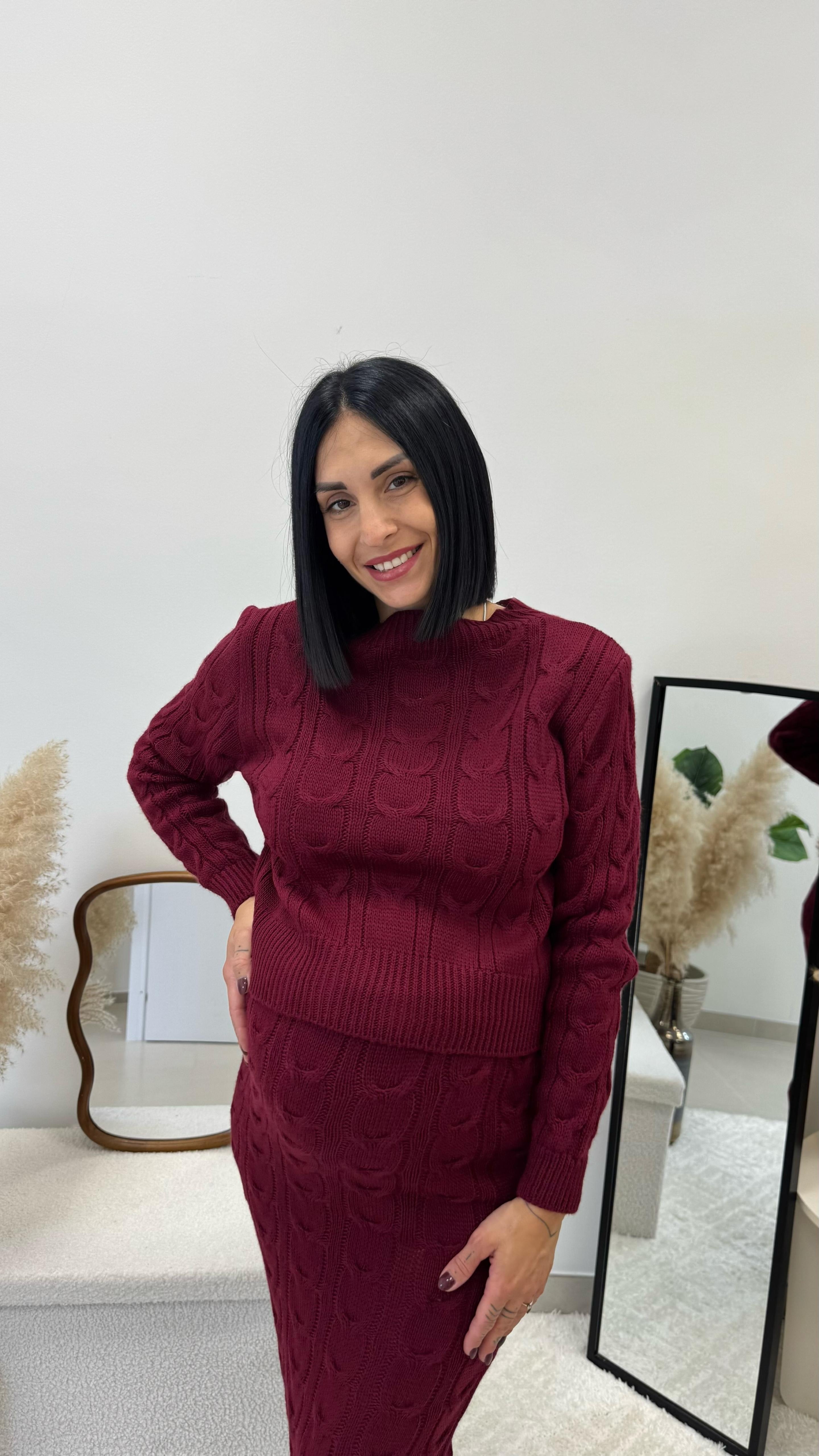 Set Pull e Longuette Treccia Burgundy