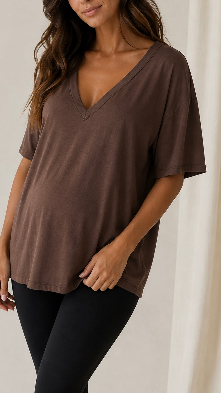 T-Shirt Soft Scollo V Choco
