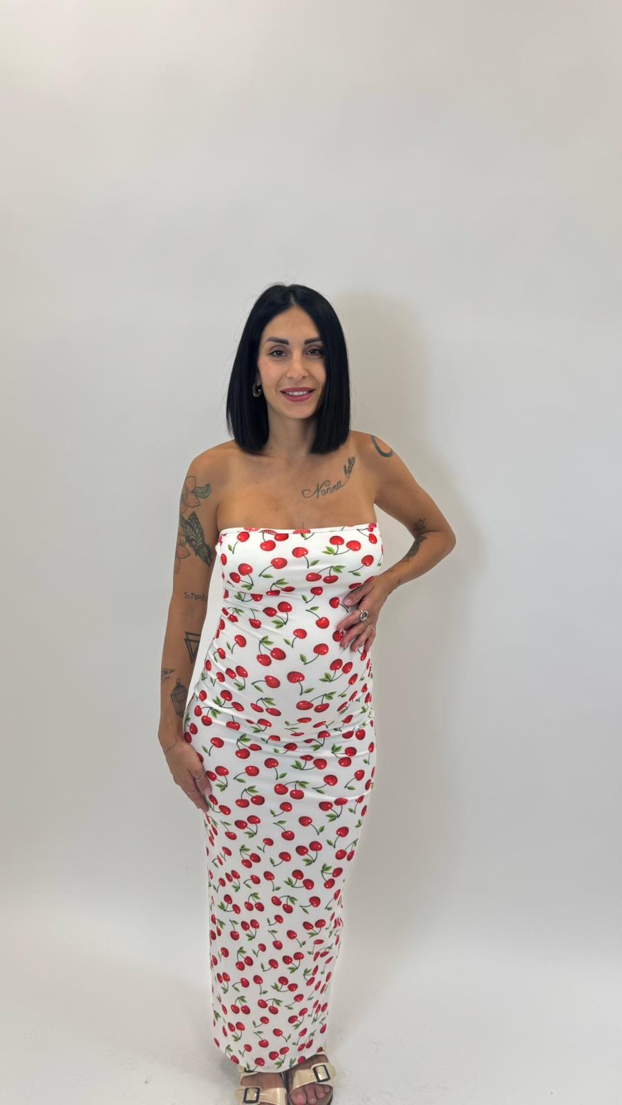 Abito Fascia Cherry Bianco