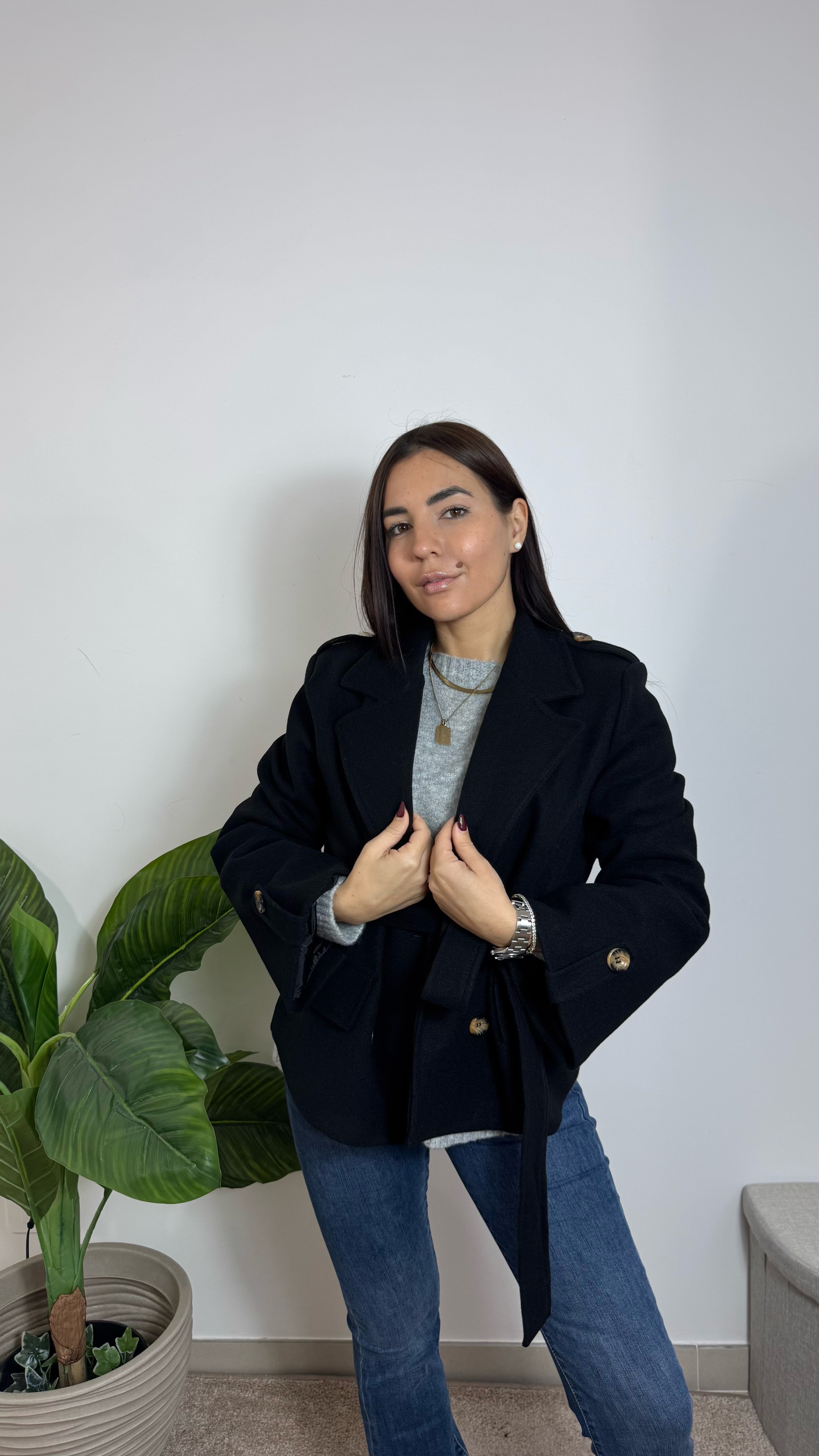 Mini Coat Con Cinta Nero