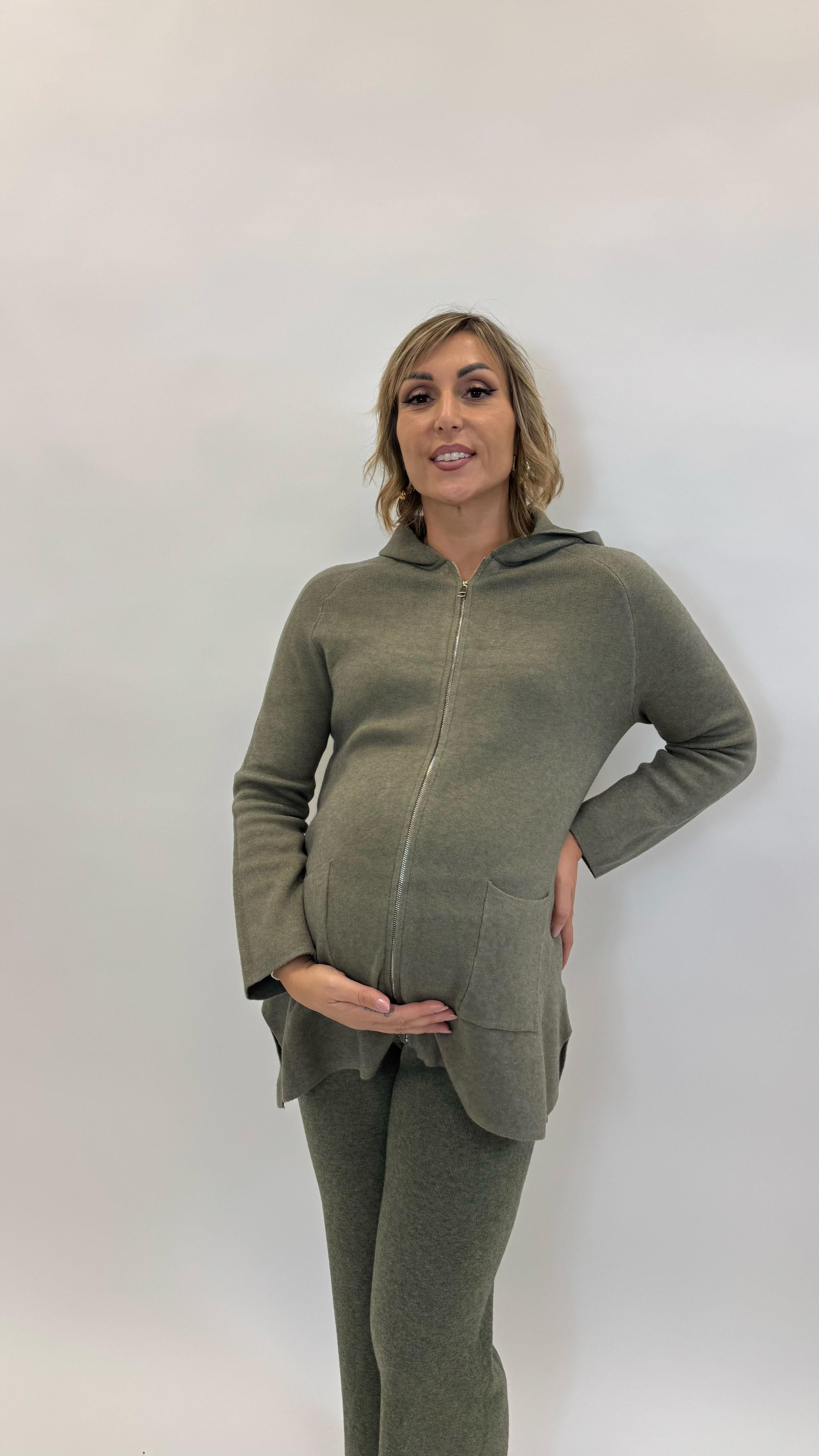 Maxi Pull con Zip Verde Mélange
