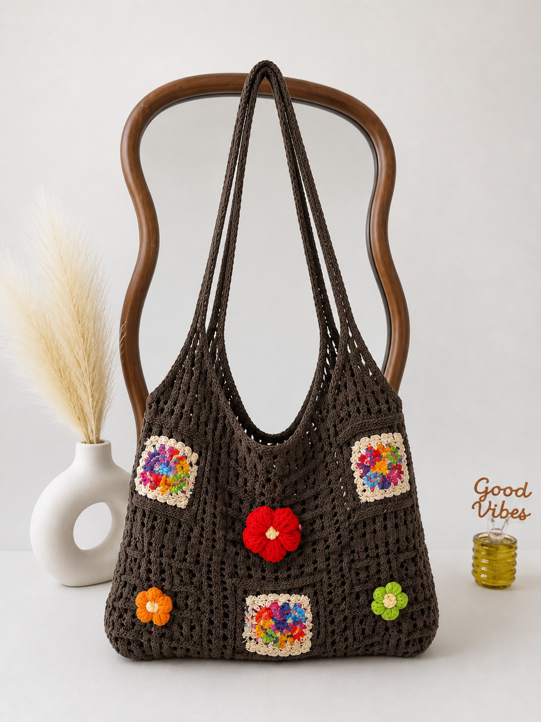 Maxi Bag Handmade Flowers Choco