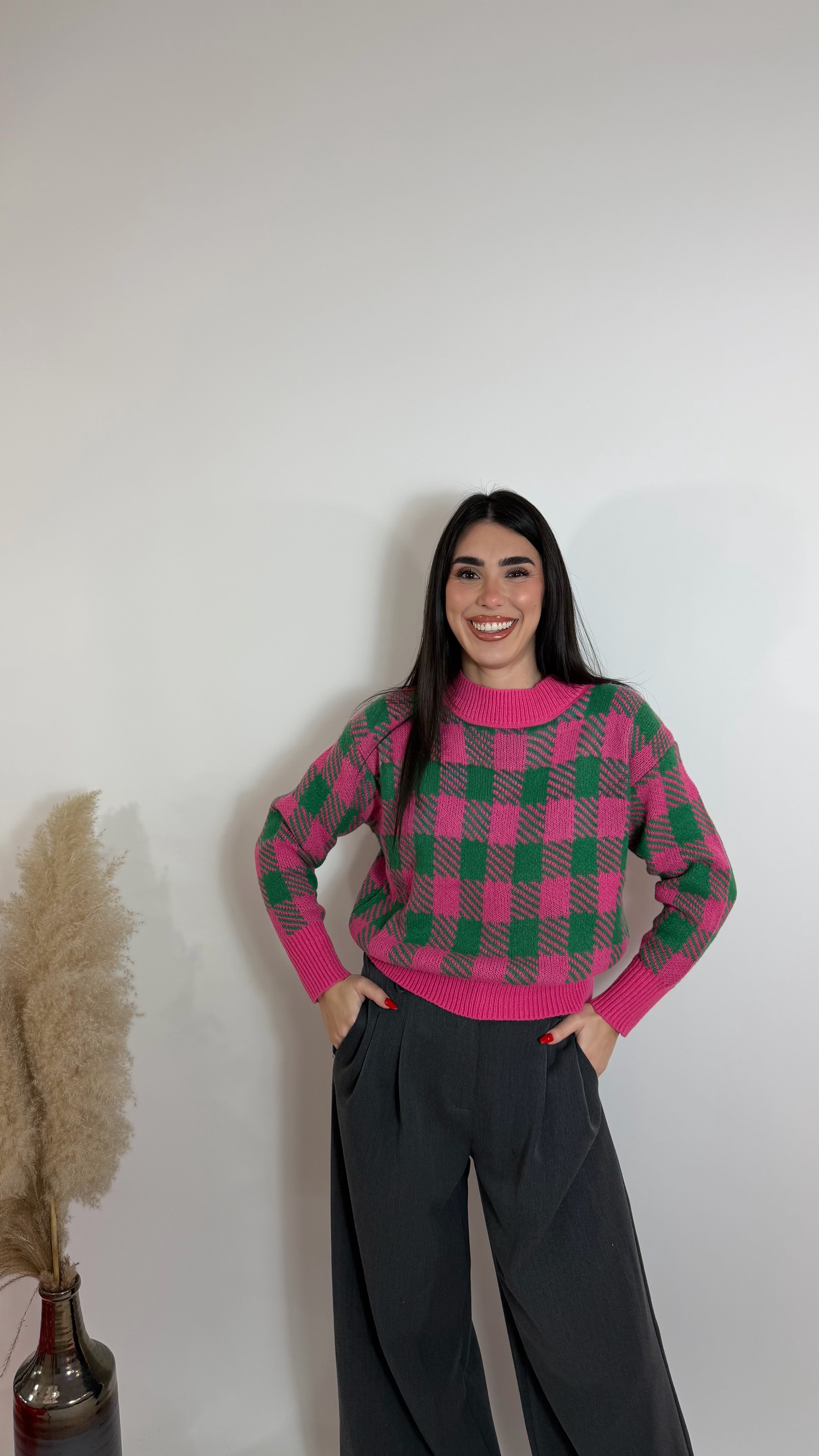 Pull Check Pink&Green