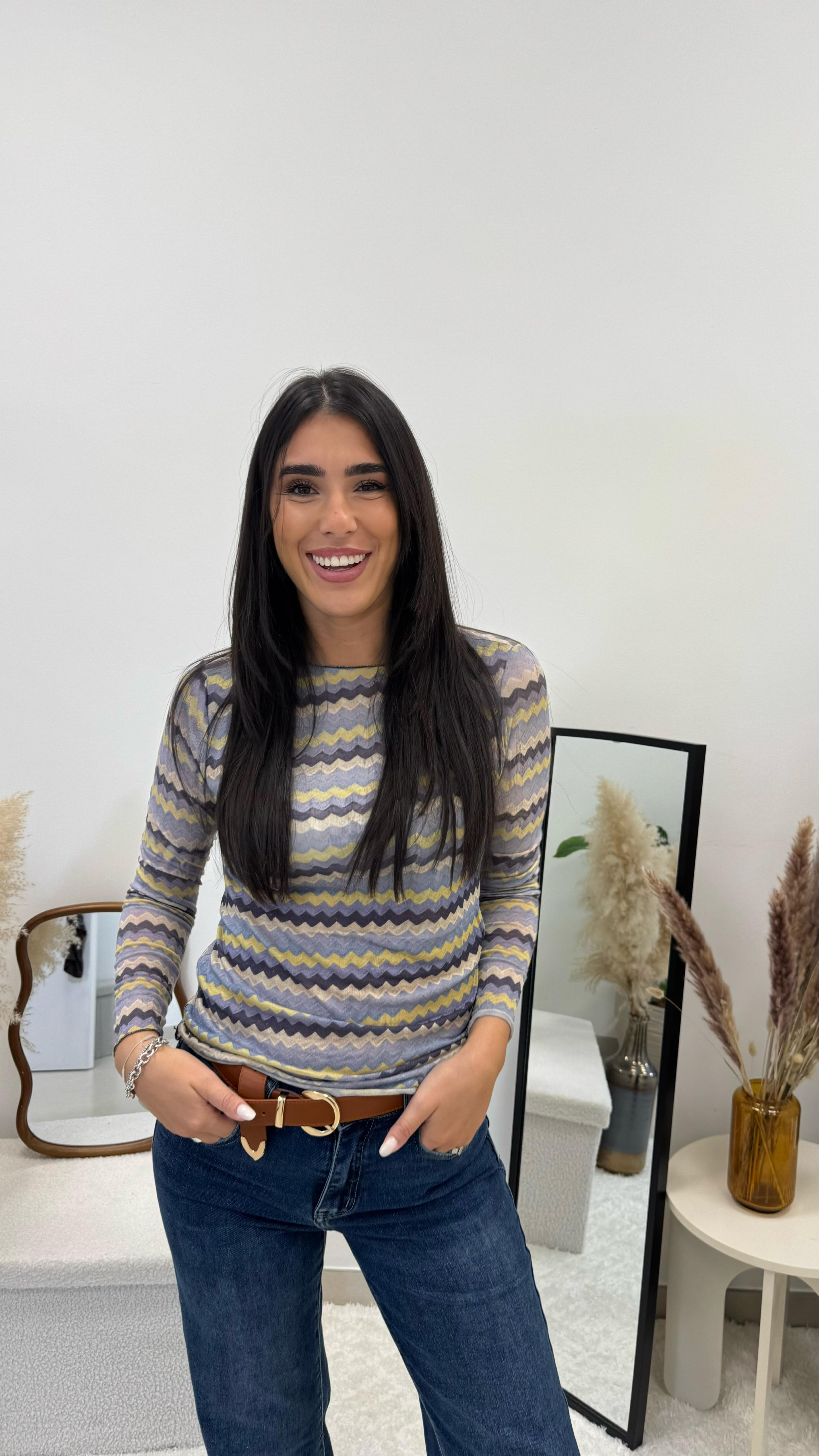 Maglia Cashmere Stampa ZigZag Celeste🩵