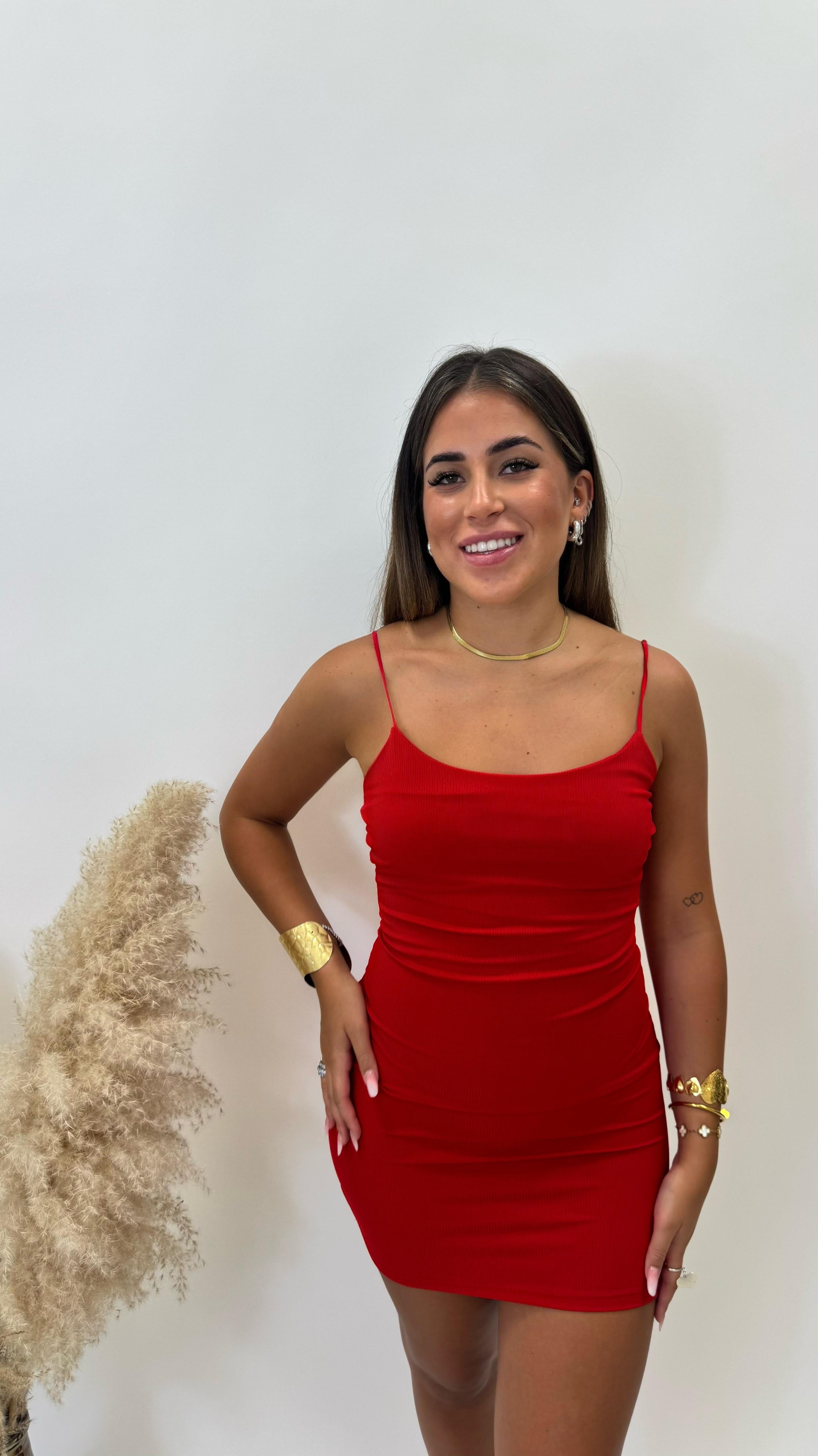Minidress Basic Bretella Sottile Rosso