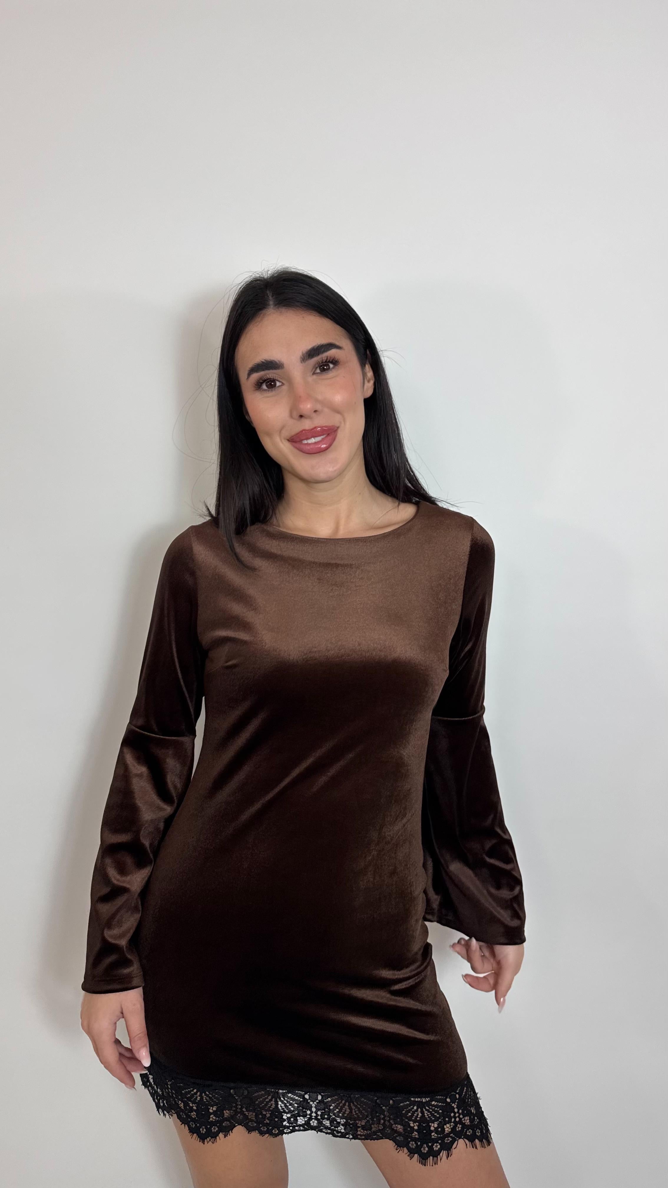 🥂Minidress Velvet Lace Choco