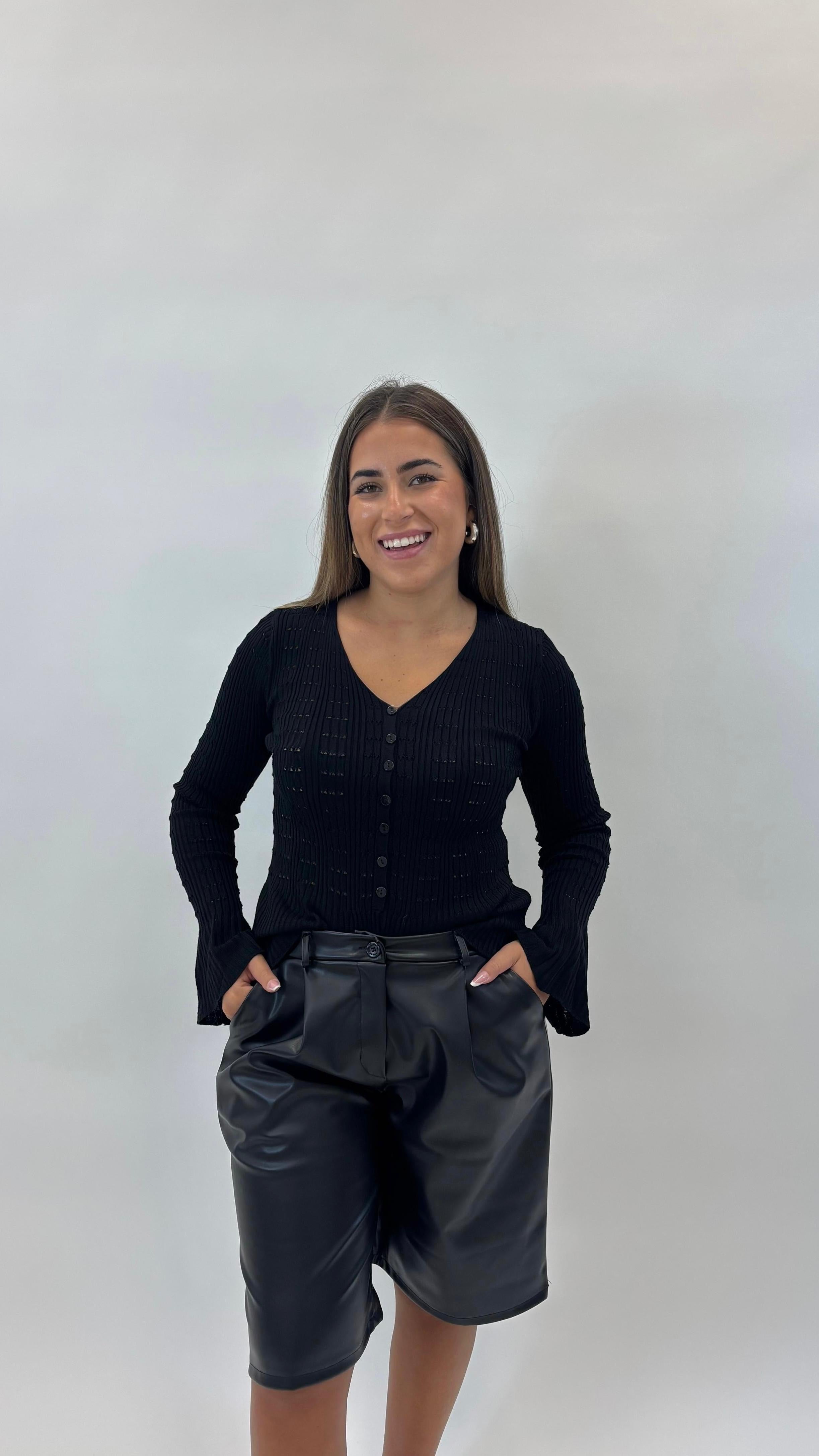 Maglia Bottoncini Rouches Nera