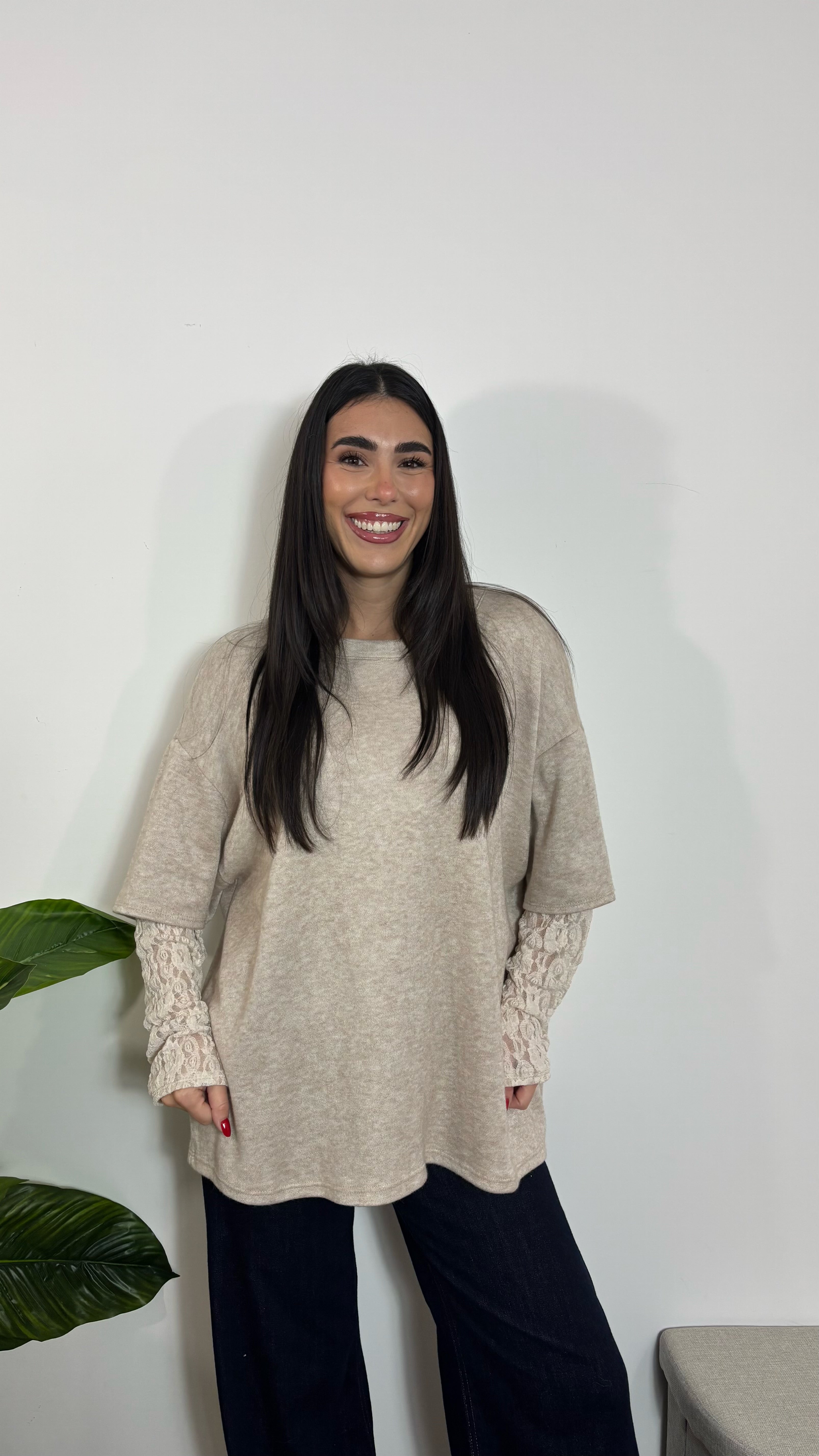 Maxi Maglia Maniche in Pizzo Burro