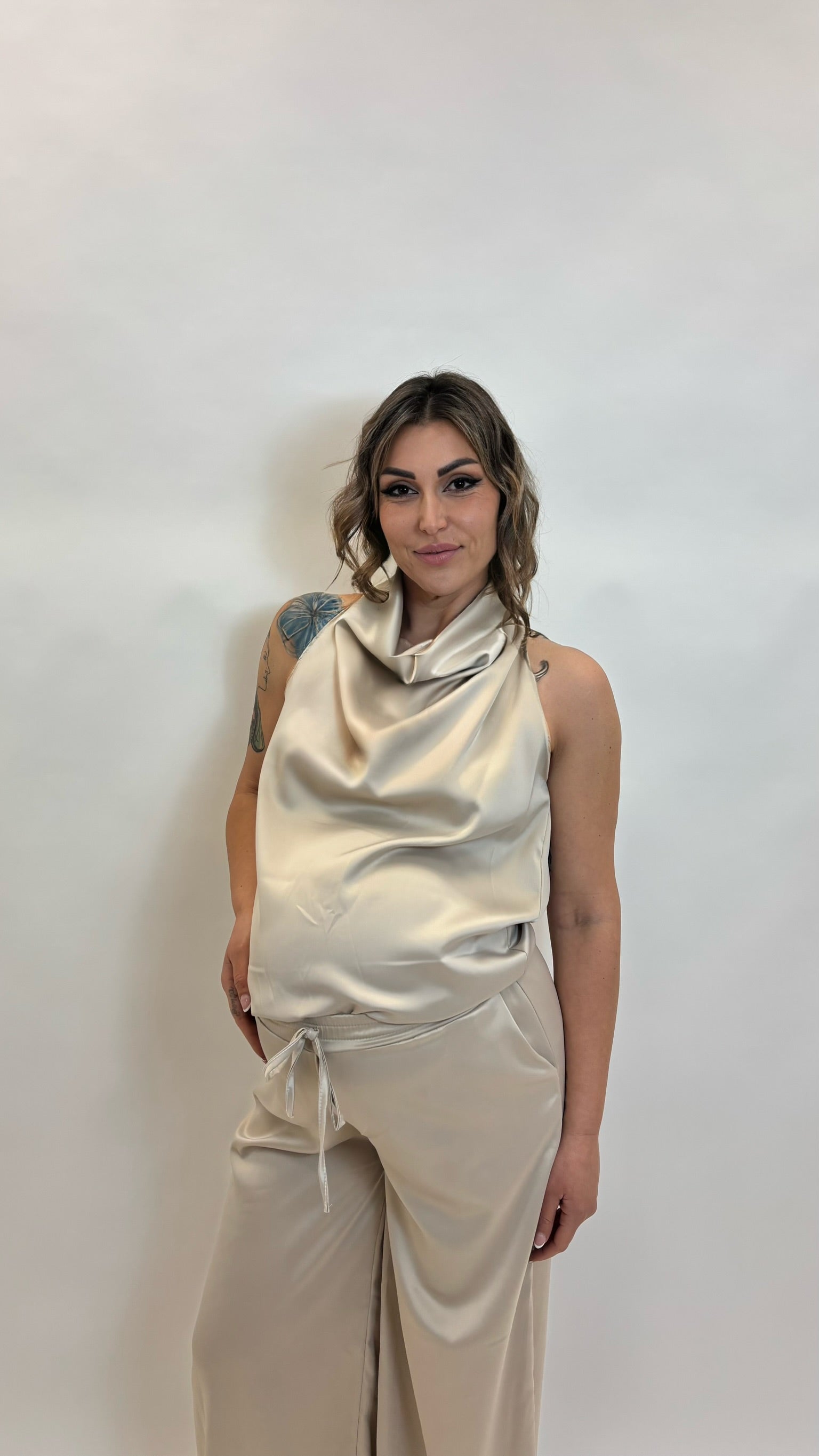 Set Silk Top & Pants Champagne
