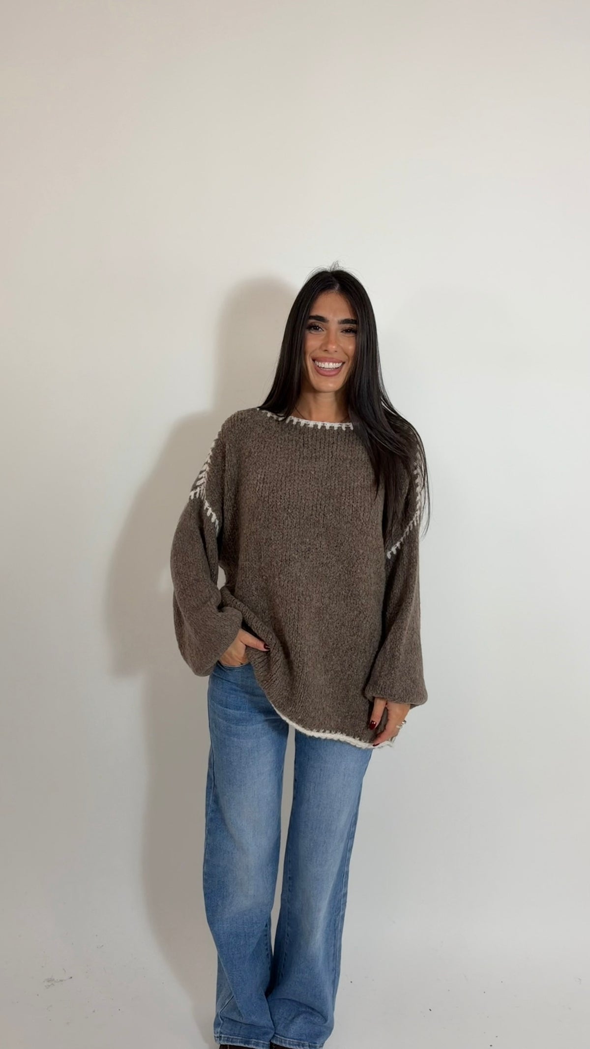 Pull Contrast Stitch Tortora