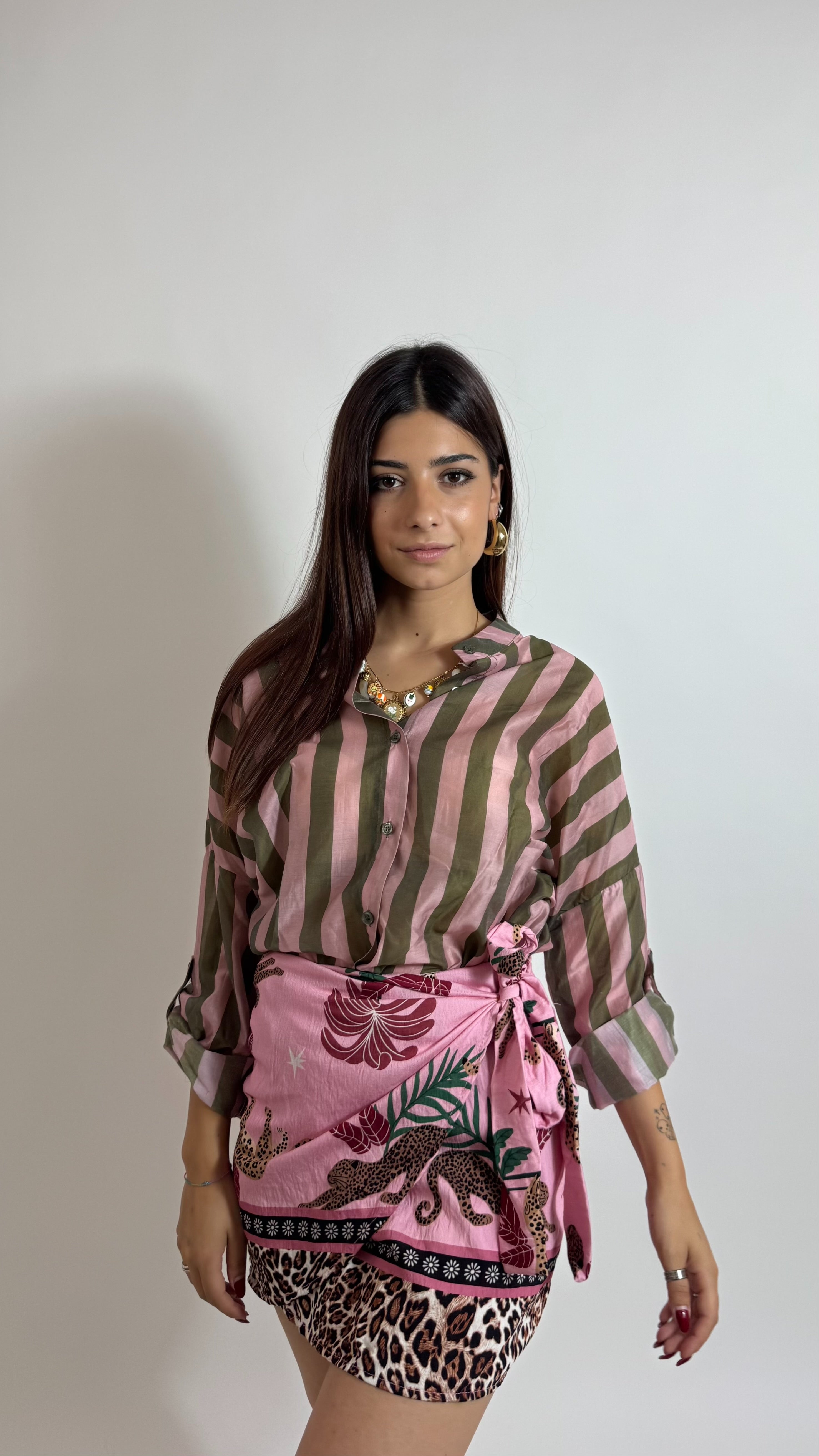 Camicia Soft Stripe Verde/Rosa