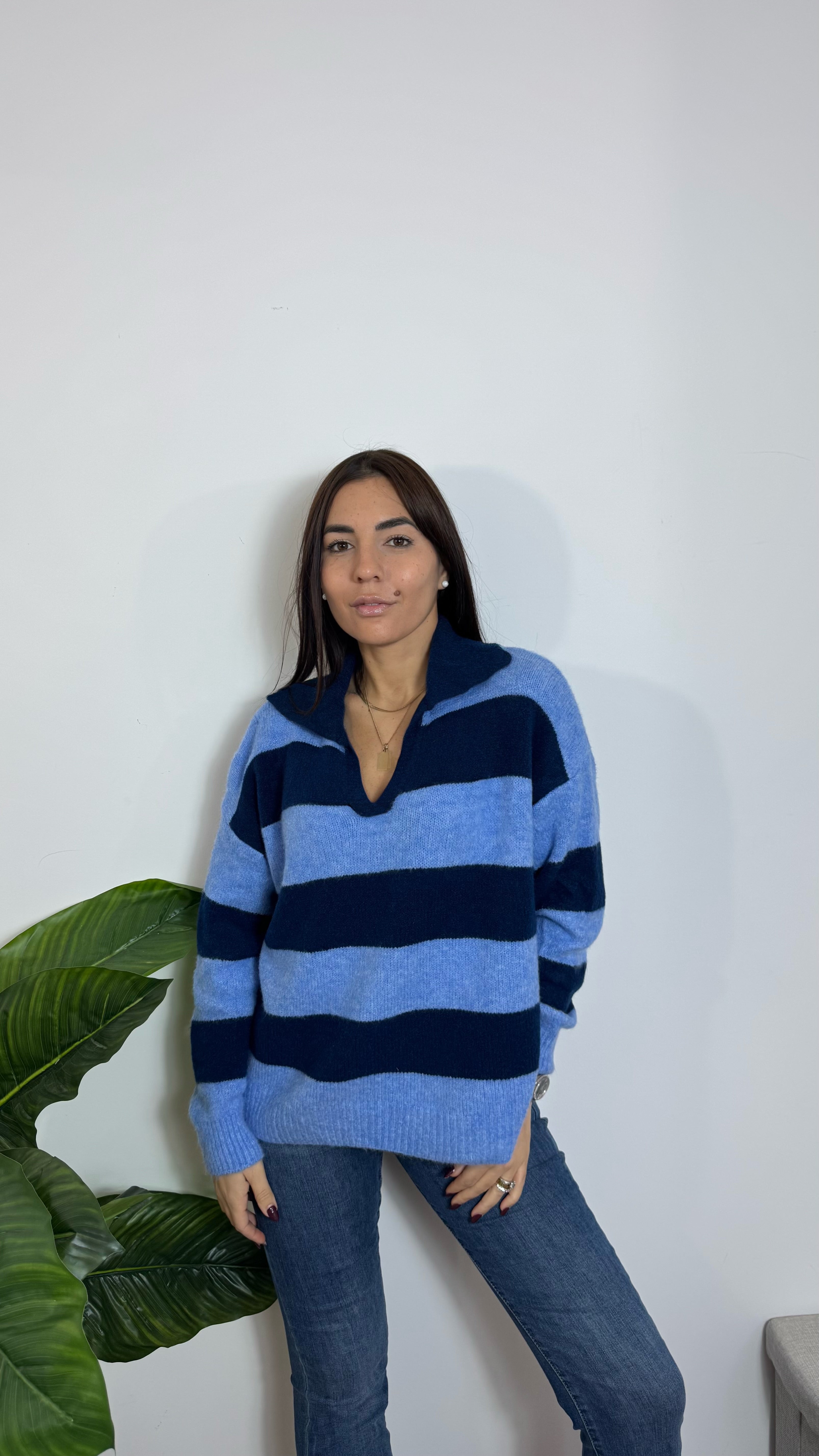 Pull Polo Righe Soft Azzurro&Blu Notte