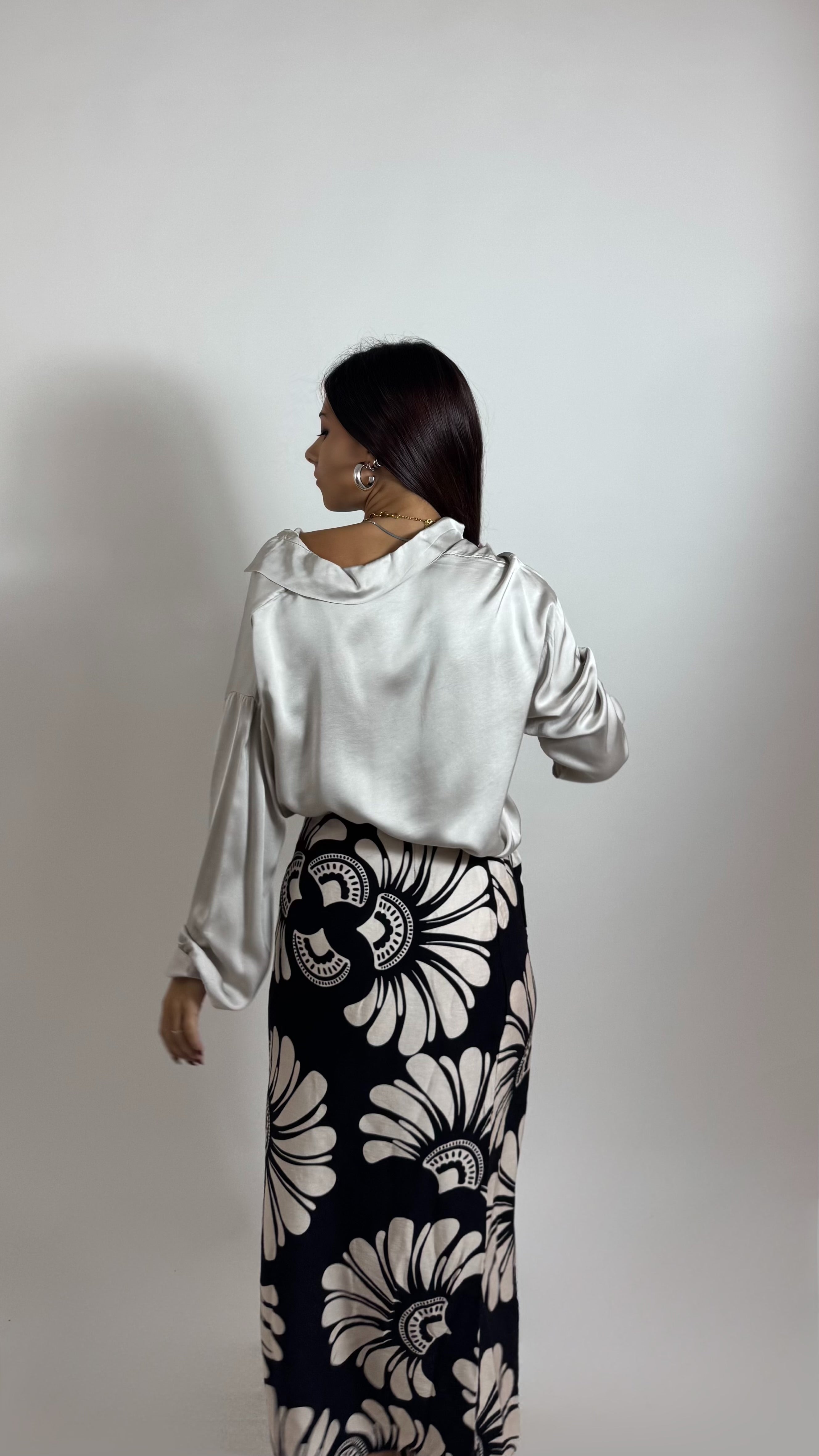 Gonna Pareo Midi Flower Black/White