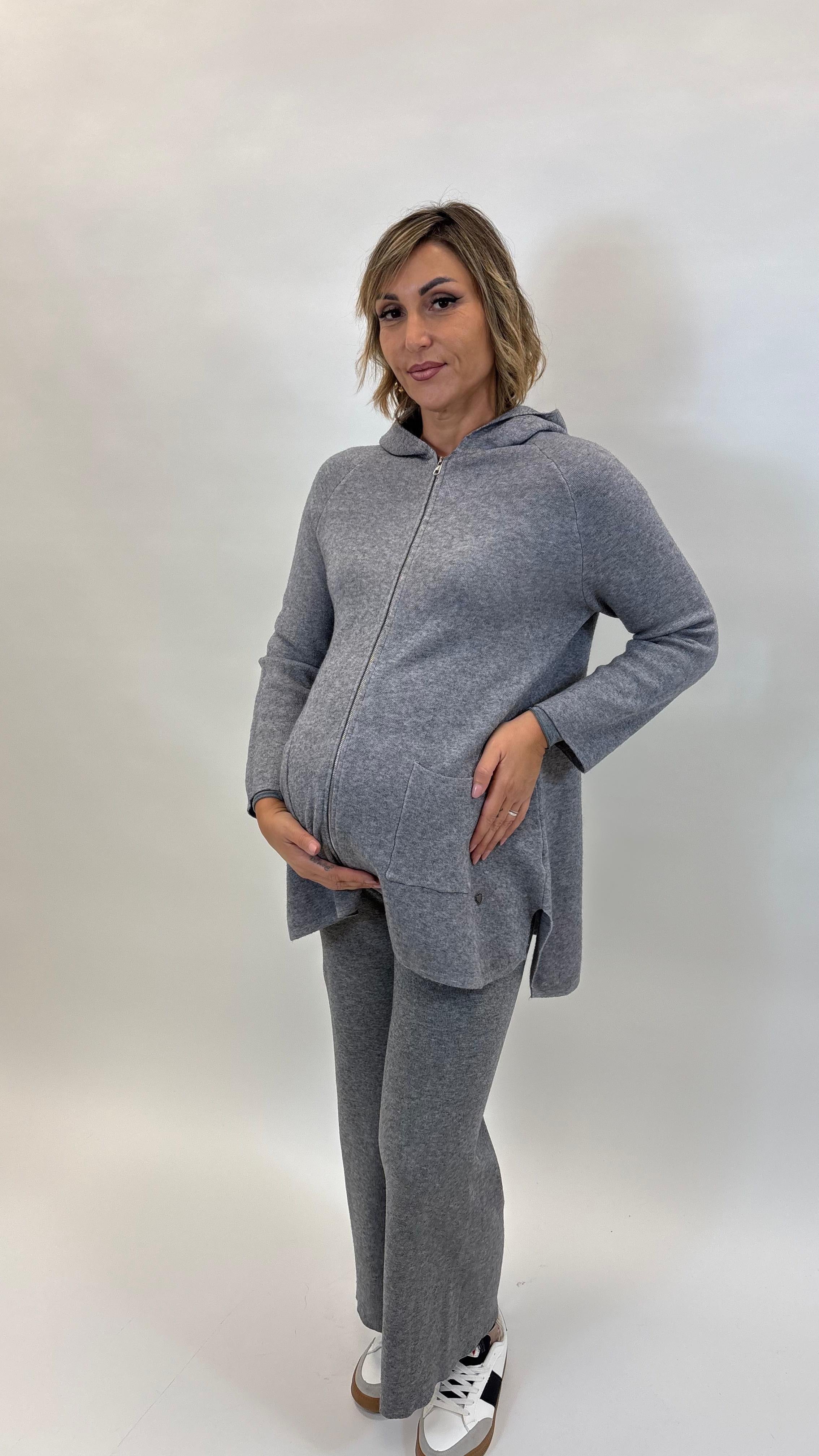 Maxi Pull con Zip Grigio Perla