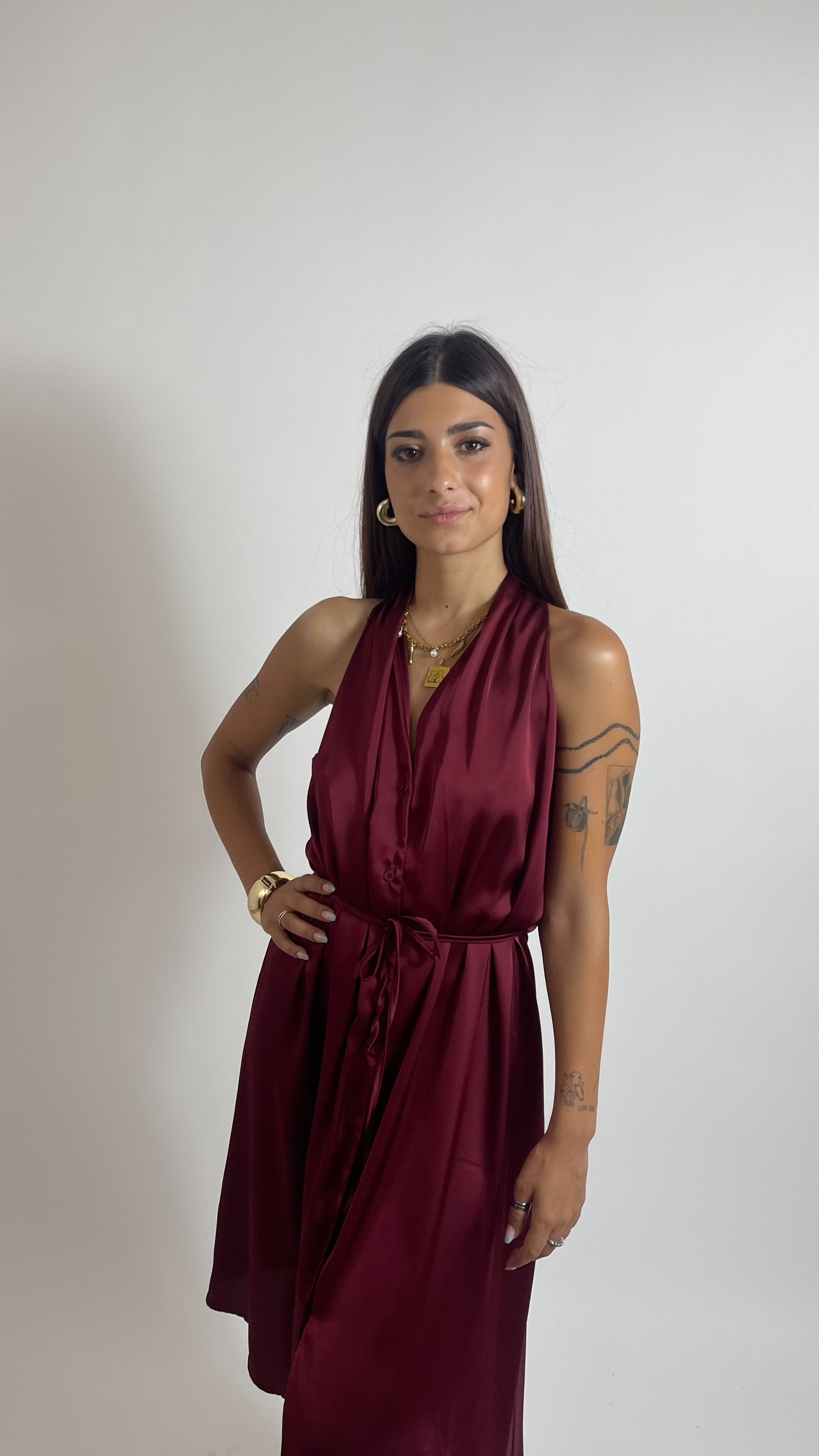 Abito Satin Flow Burgundy