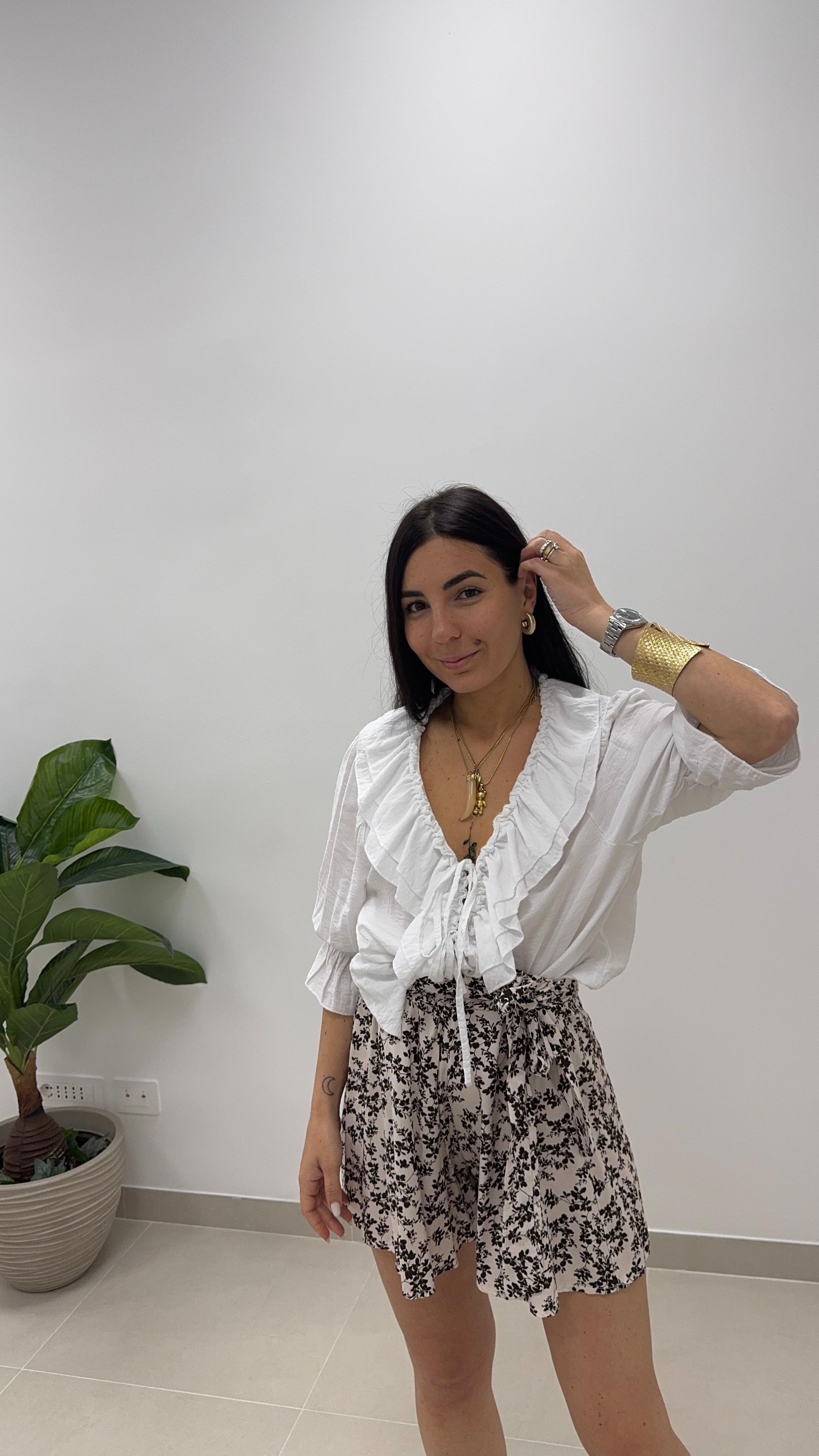 Gonna Pantaloncino Microstampa Bianca