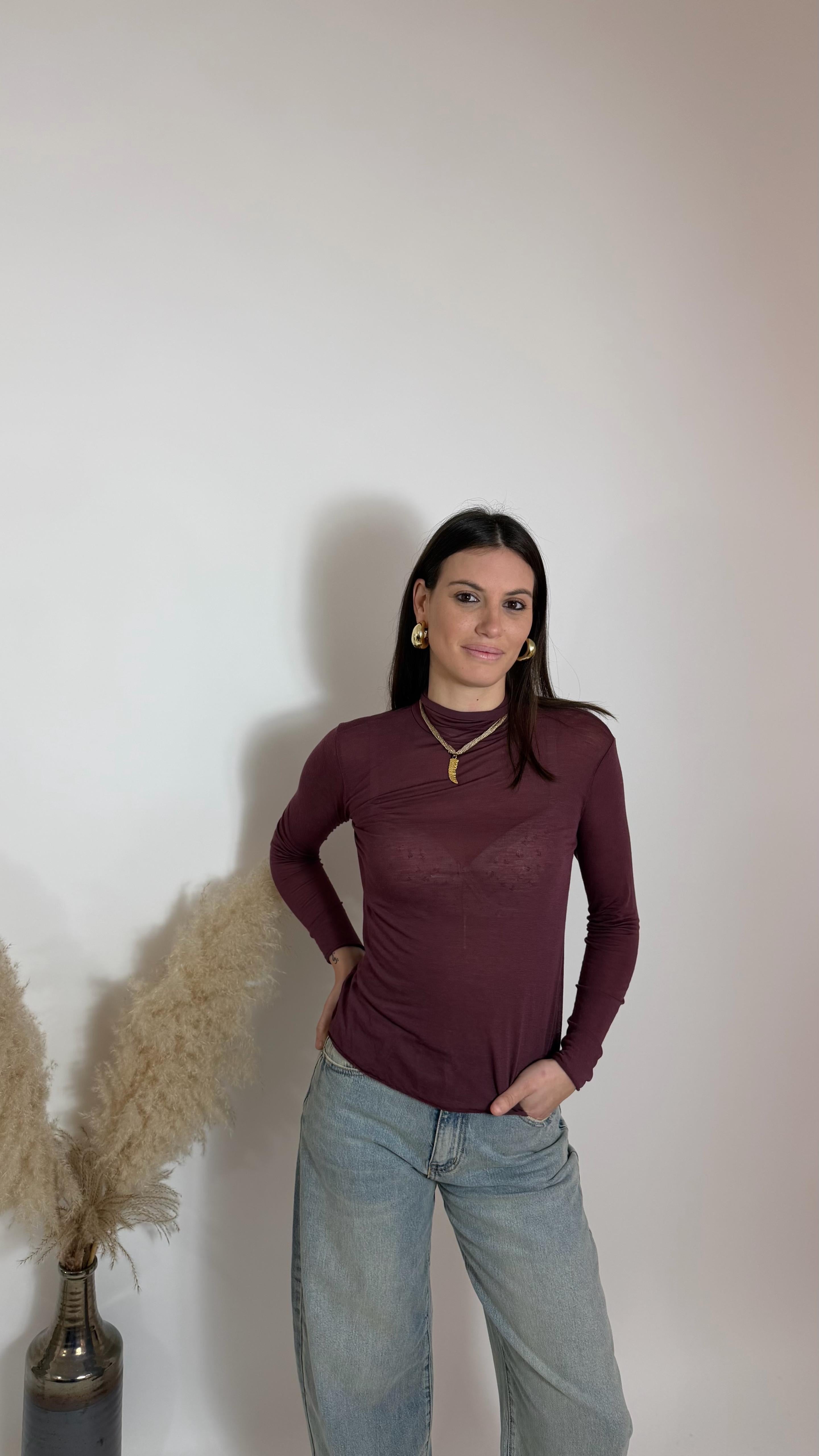 Maglia Cashmere Mezzo Collo Wine Red