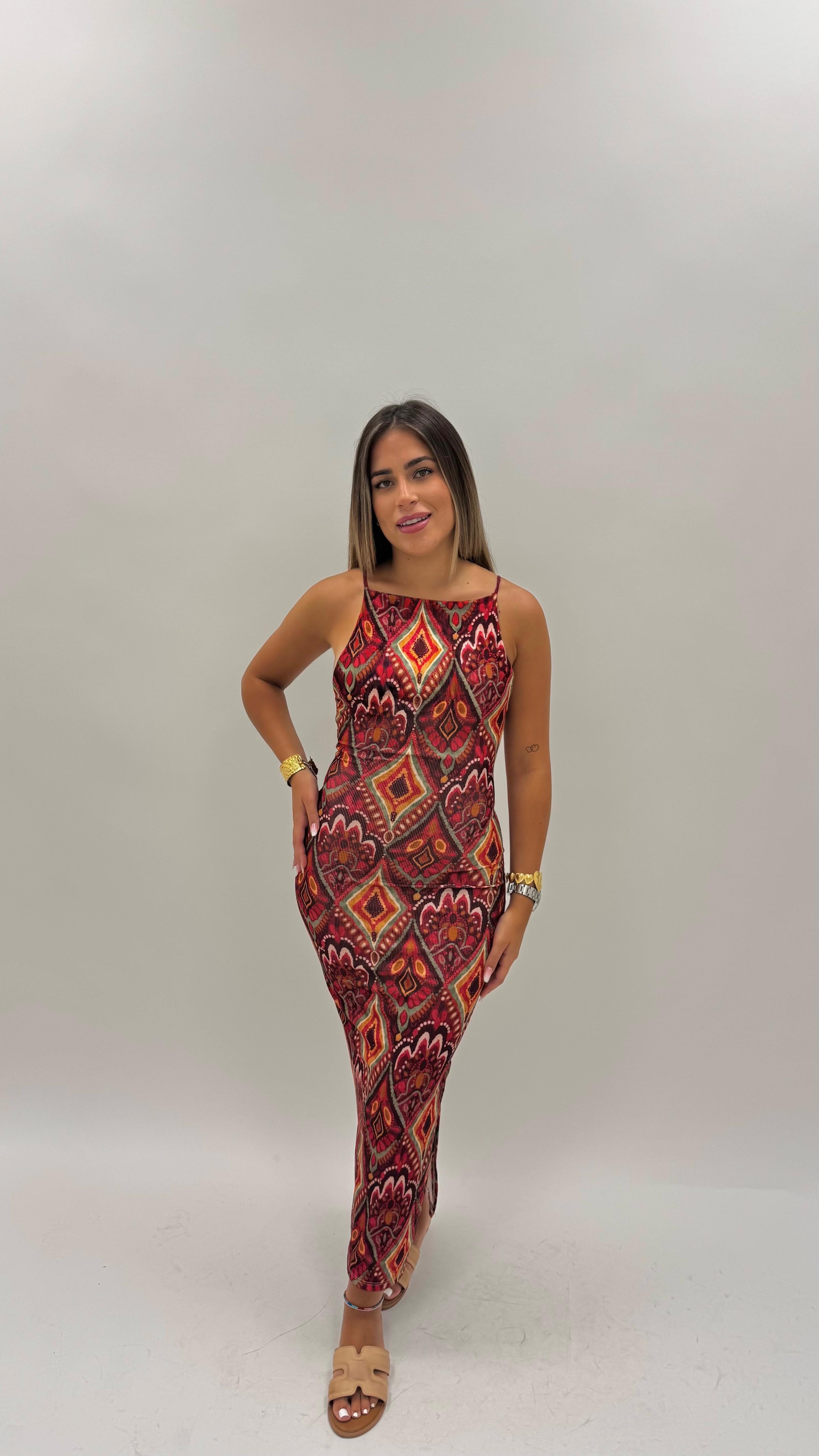 Abito Boho Stampa Rosso India