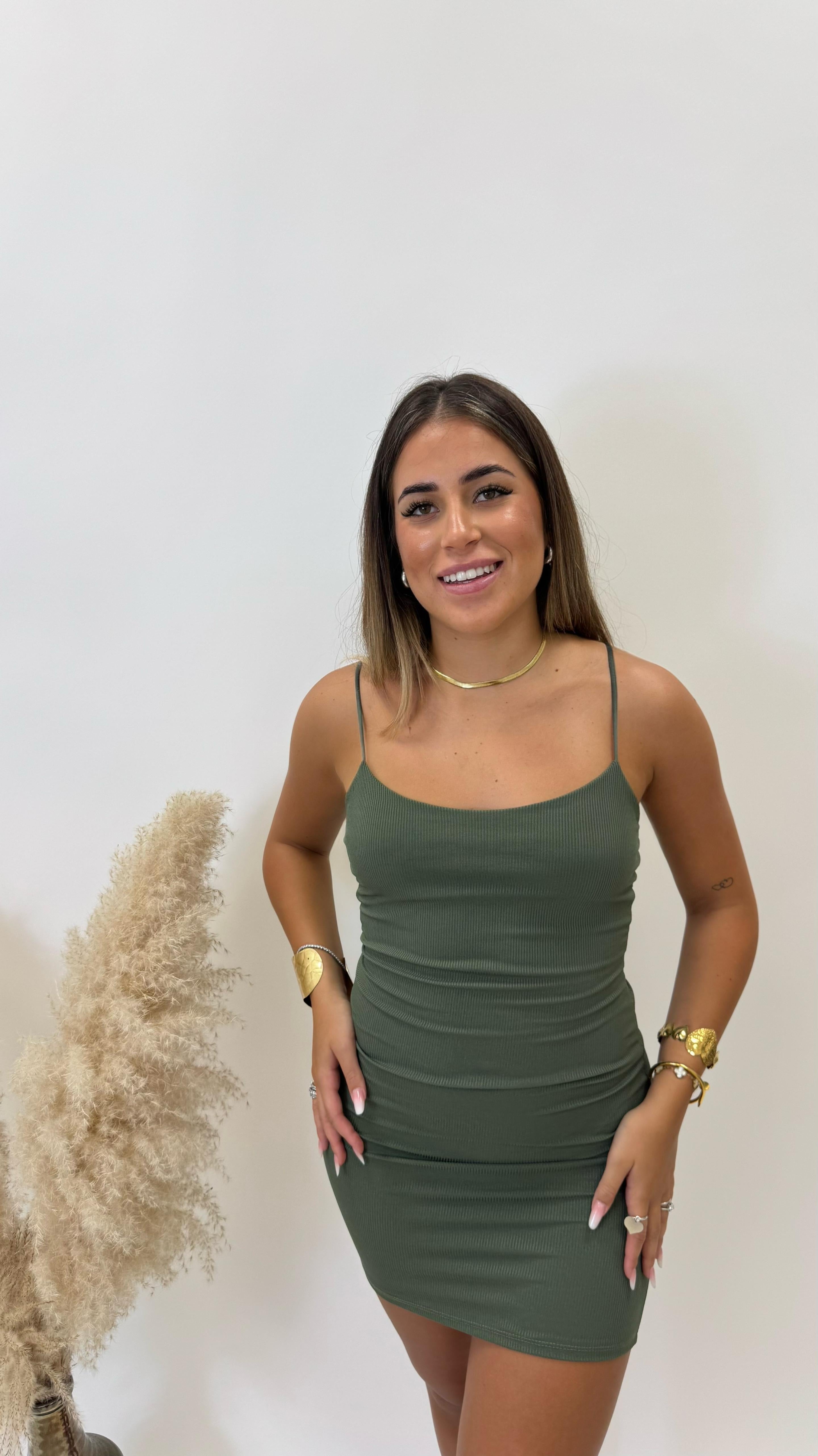 Minidress Basic Bretella Sottile Olive