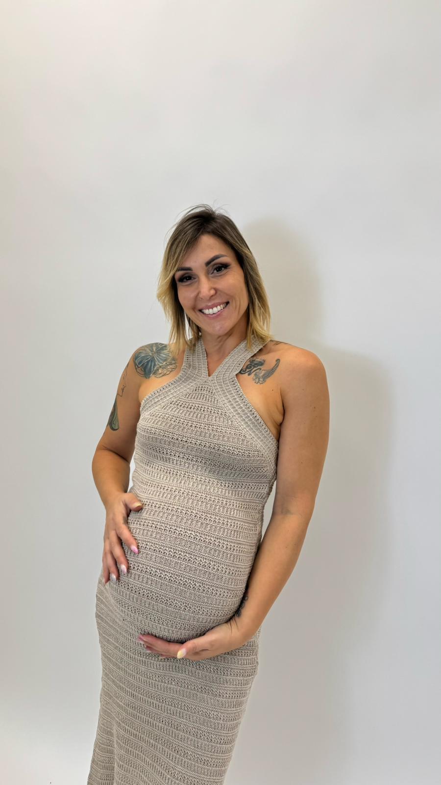 Abito Crochet Scollo America Nocciola