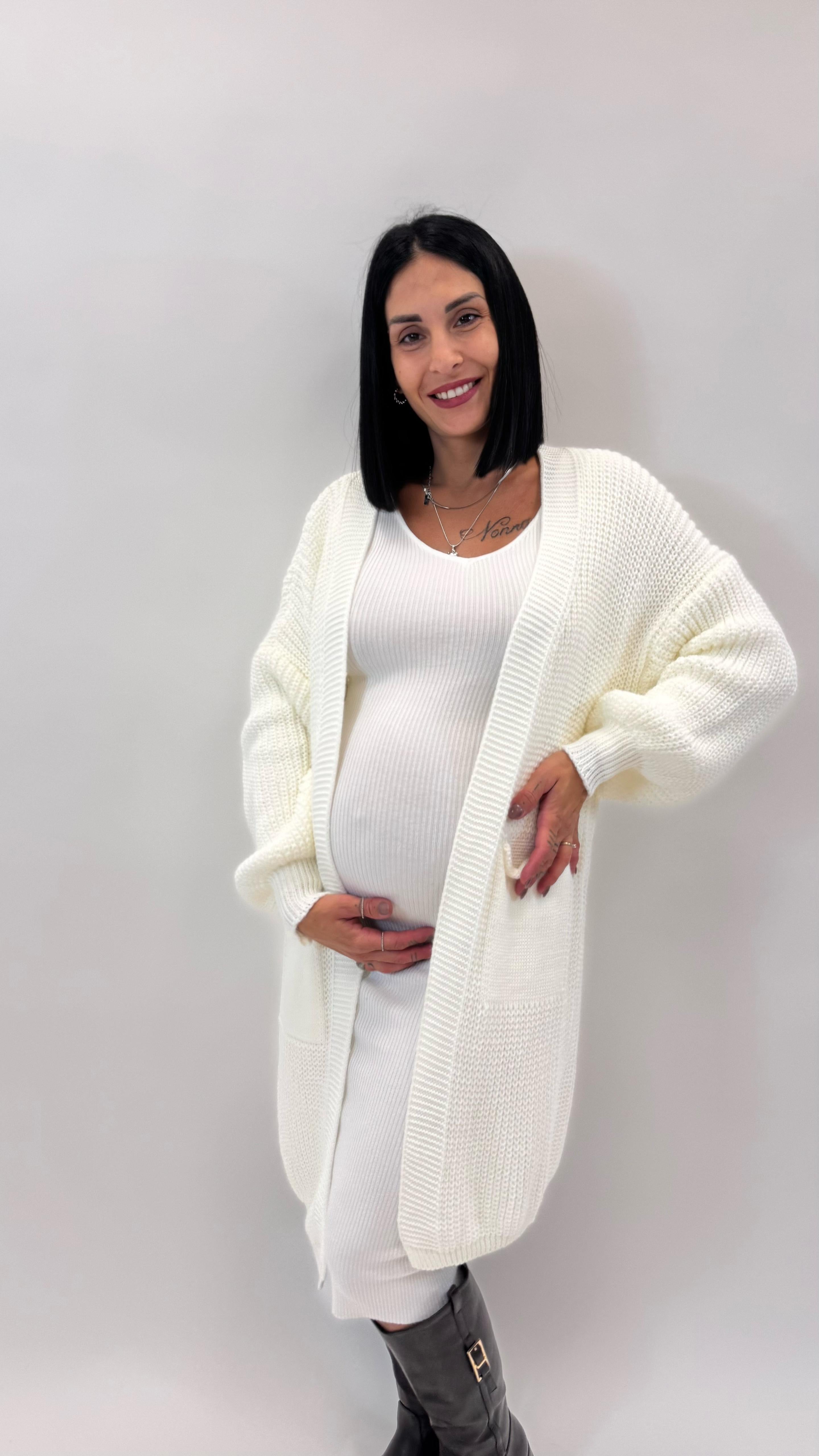 Cardigone Maglia Inglese Bianco