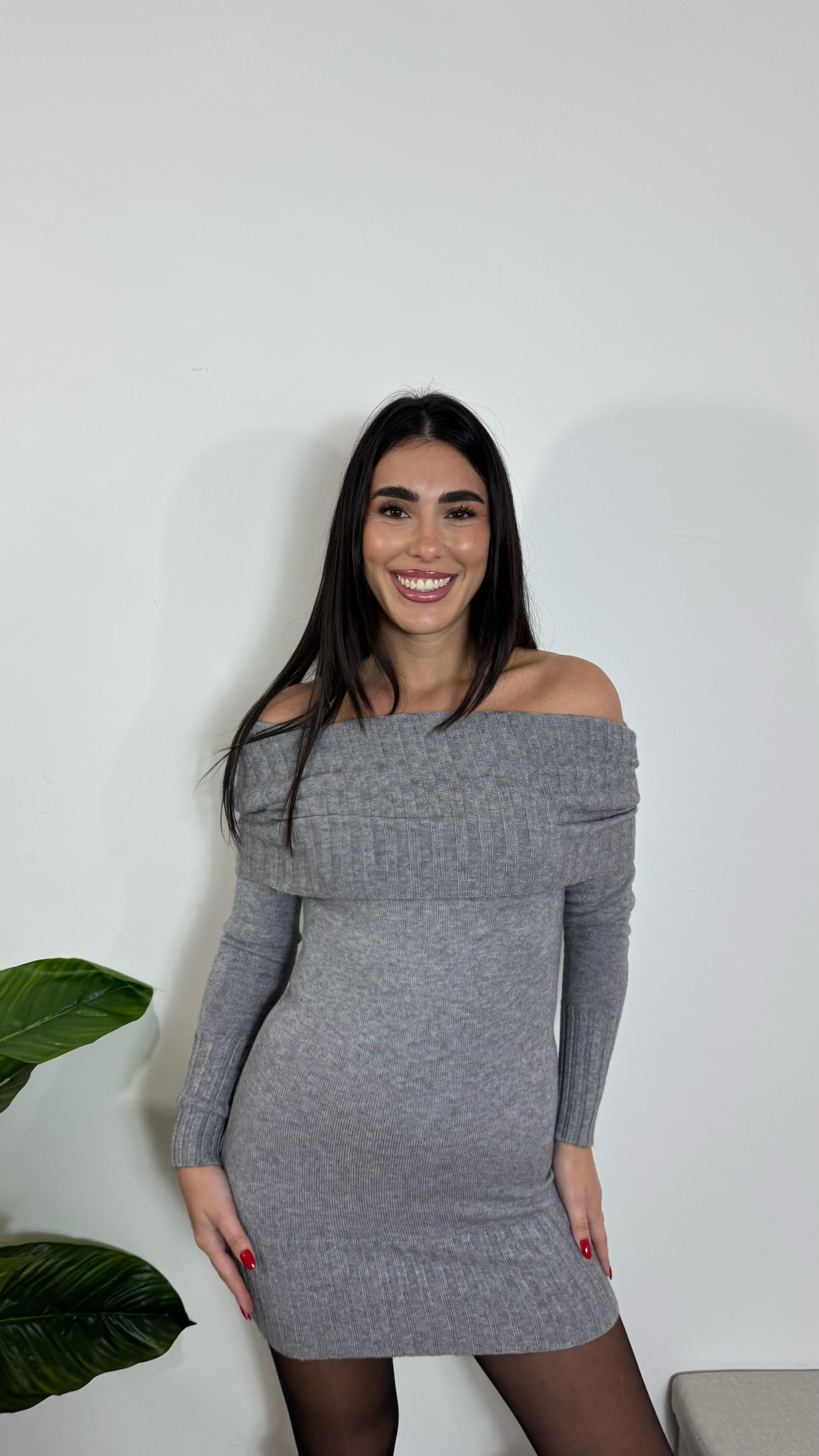 Abito Off-Shoulder Grigio Perla