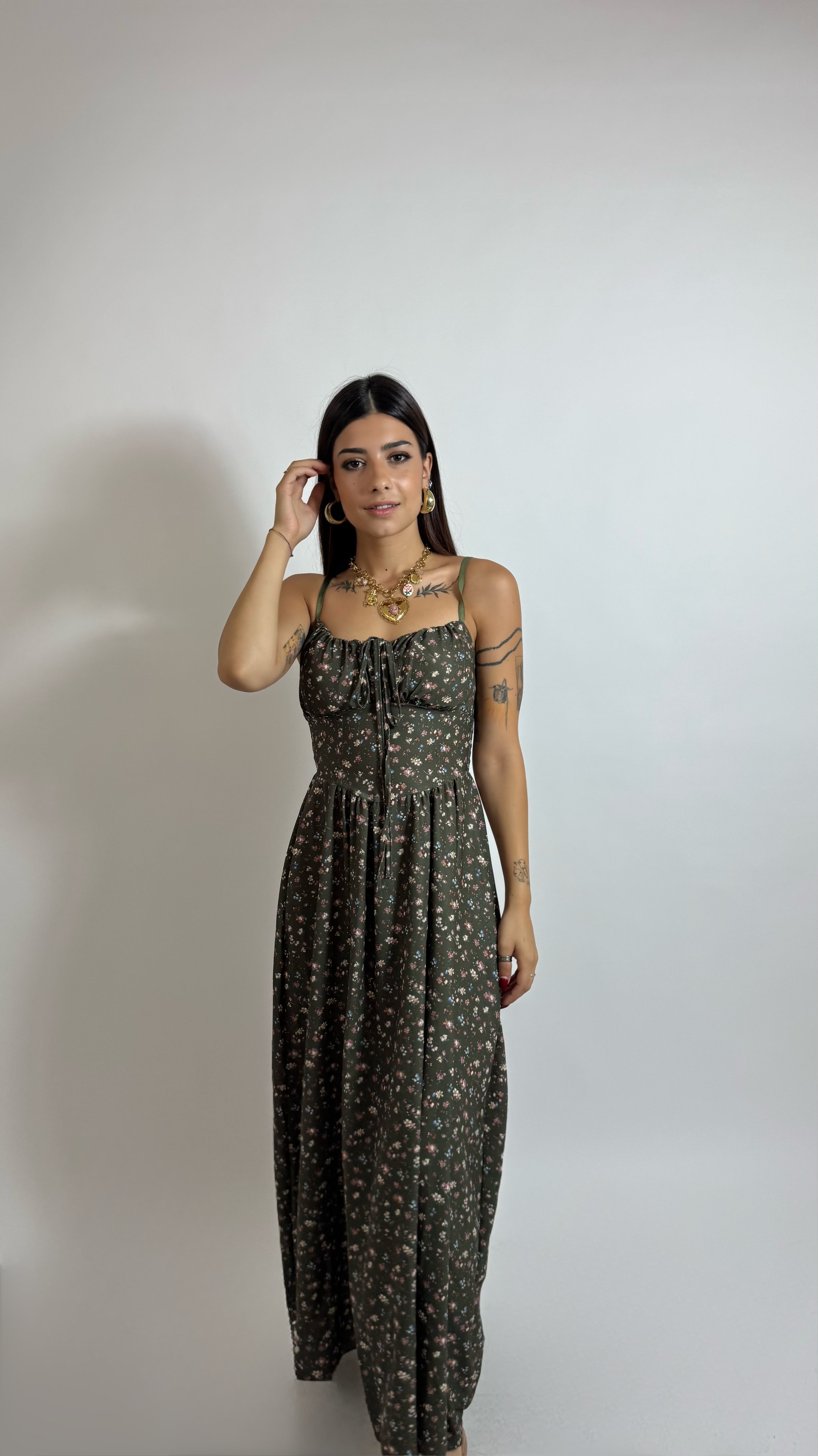 Abito Greta Flowers Verde Utility