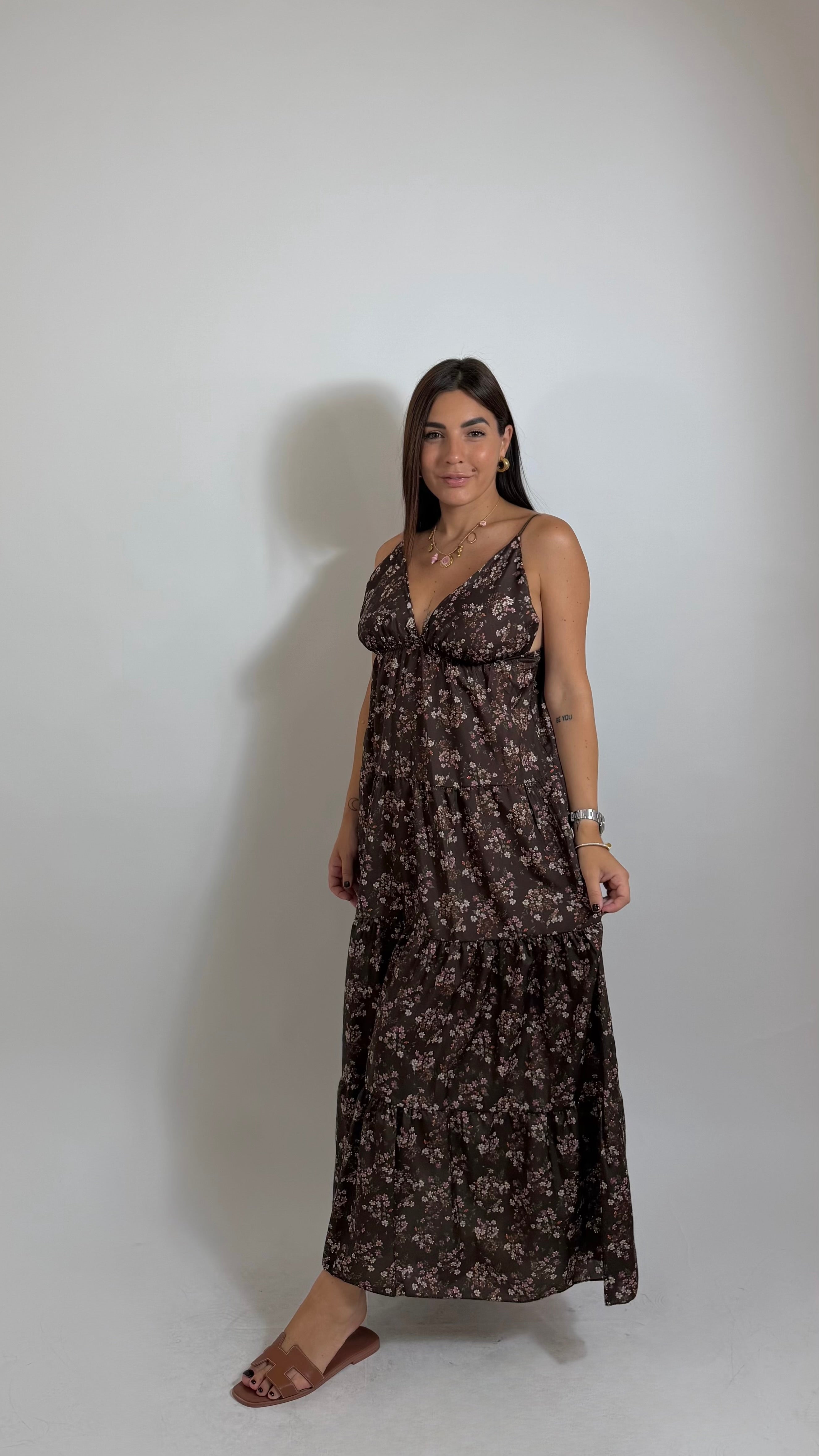 Abito Impero Flowers Choco