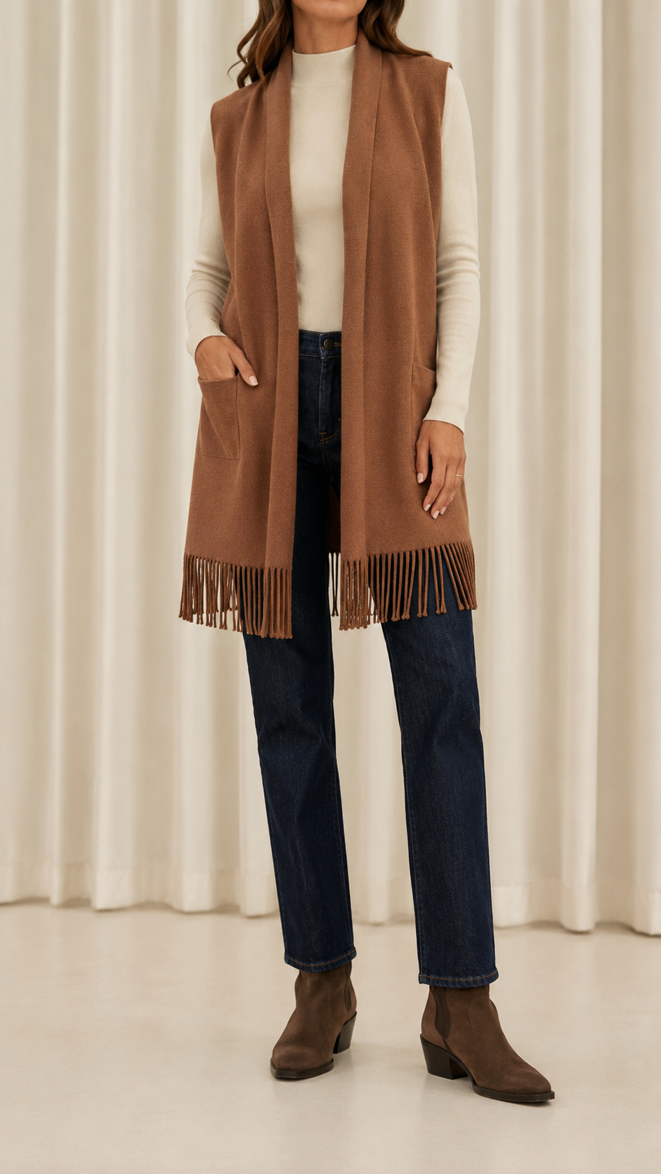 Gilet Rasato Frange Camel