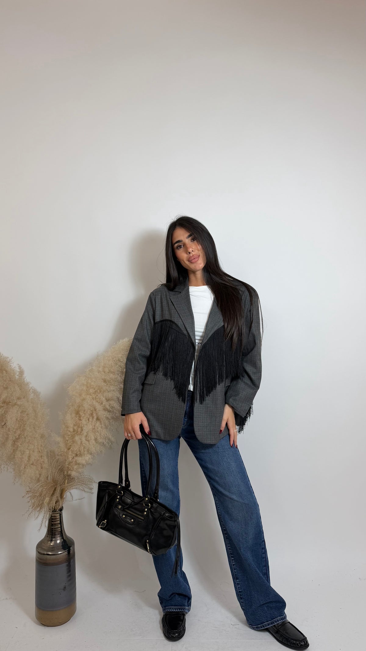 Blazer Check Fringe Grigio
