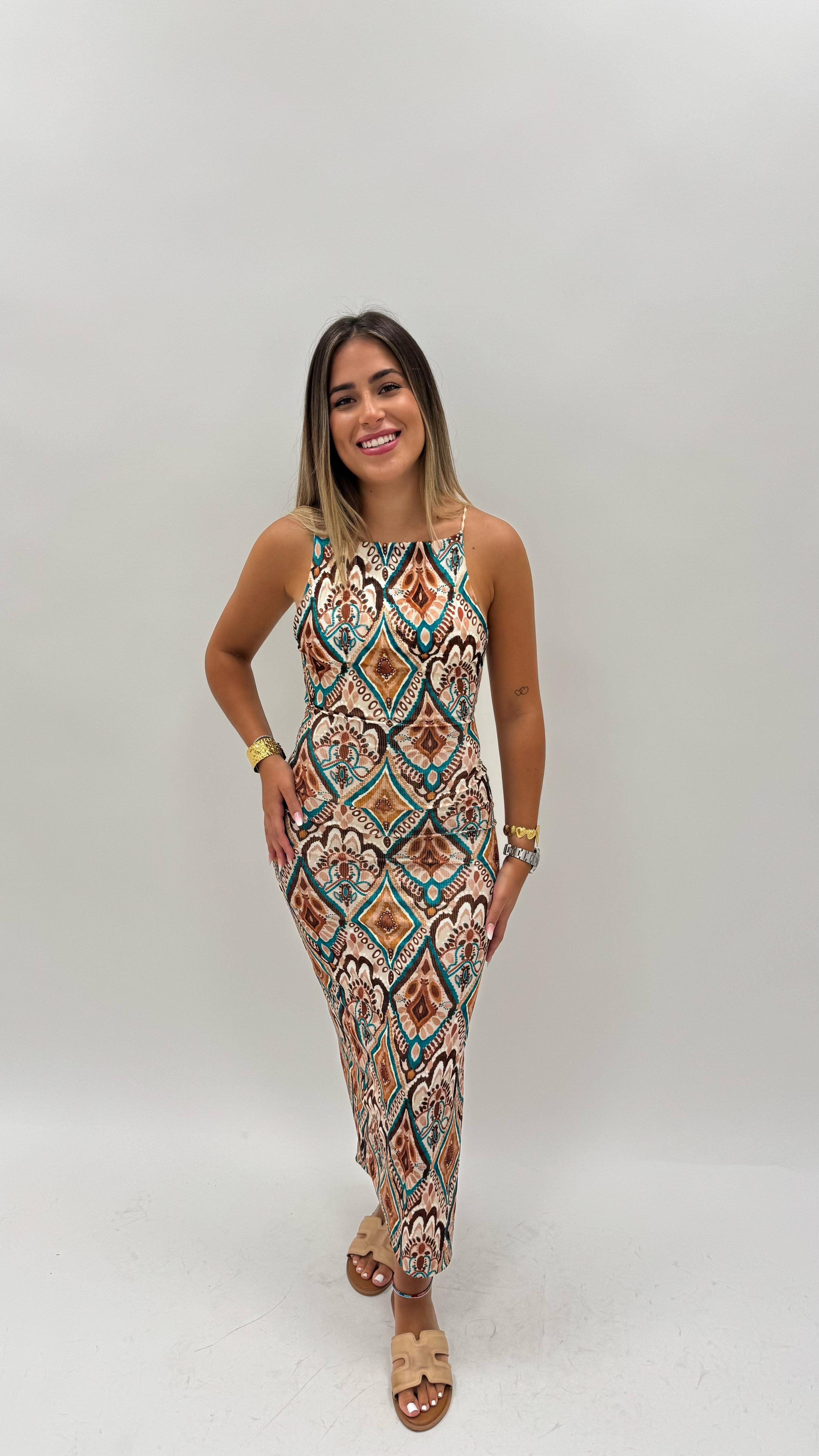 Abito Boho Stampa Turchese