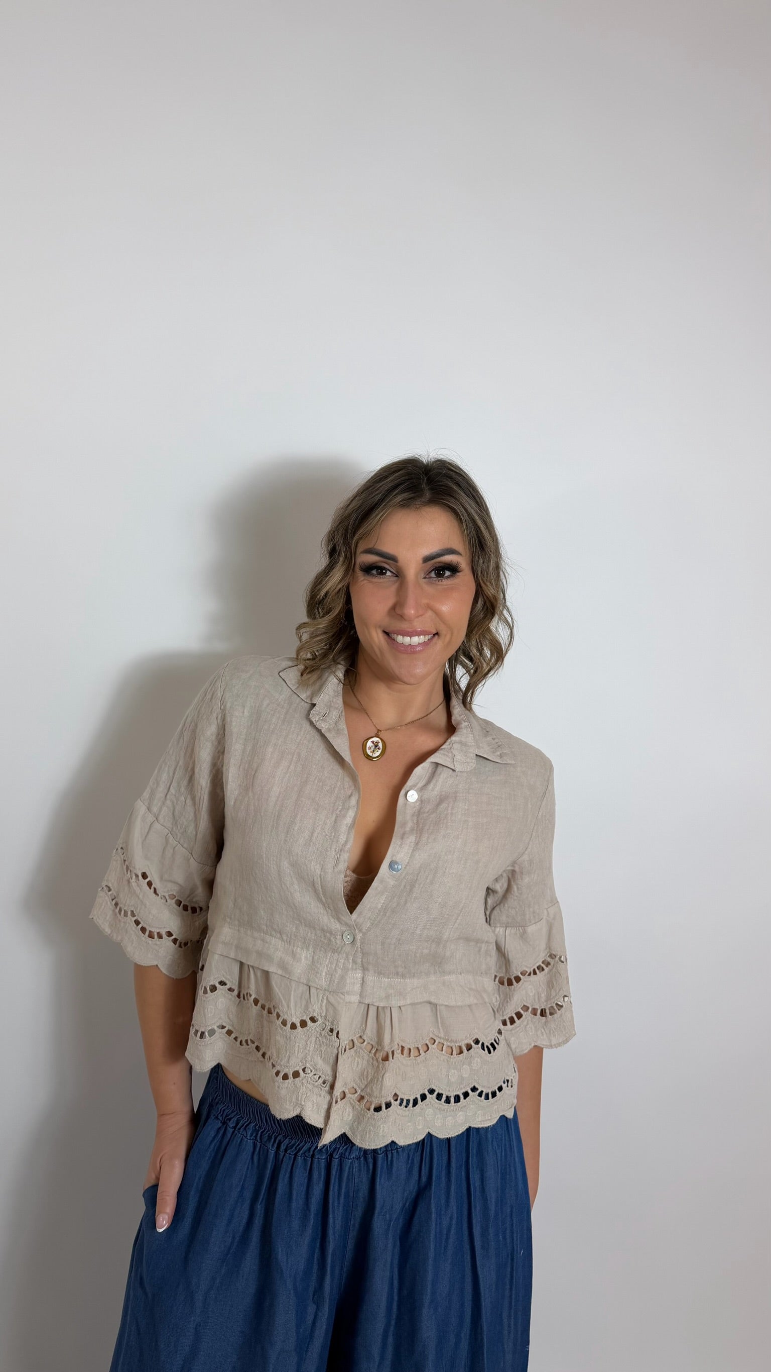 Camicia Crop Lino Ecru