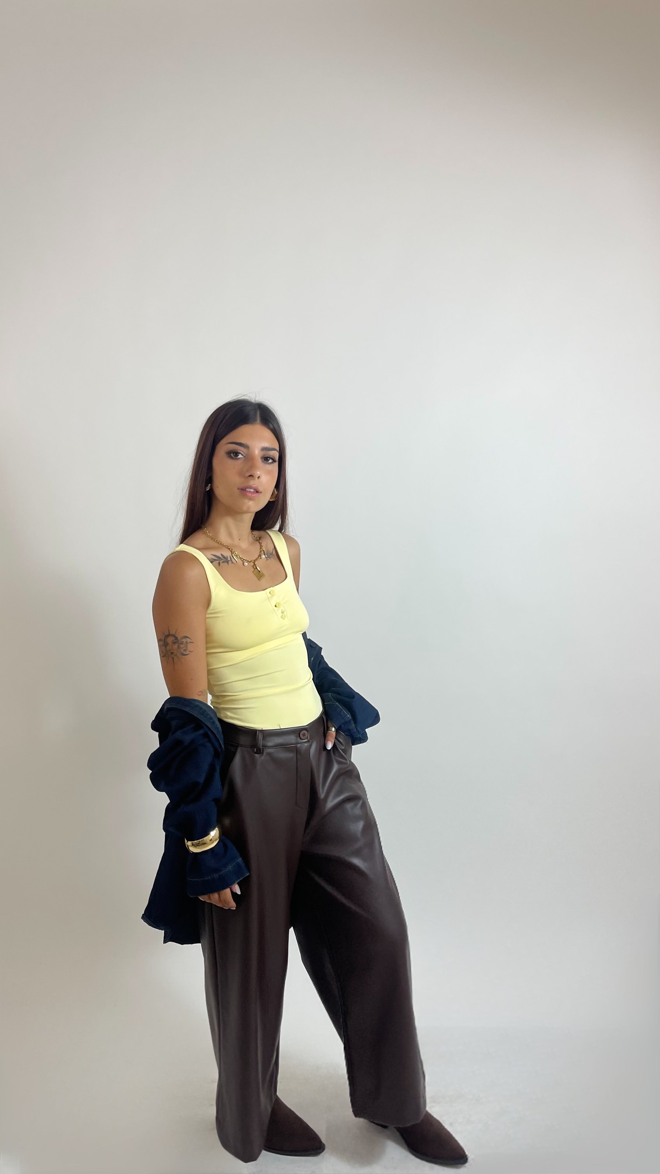 Pantalone Wide Ecopelle Choco