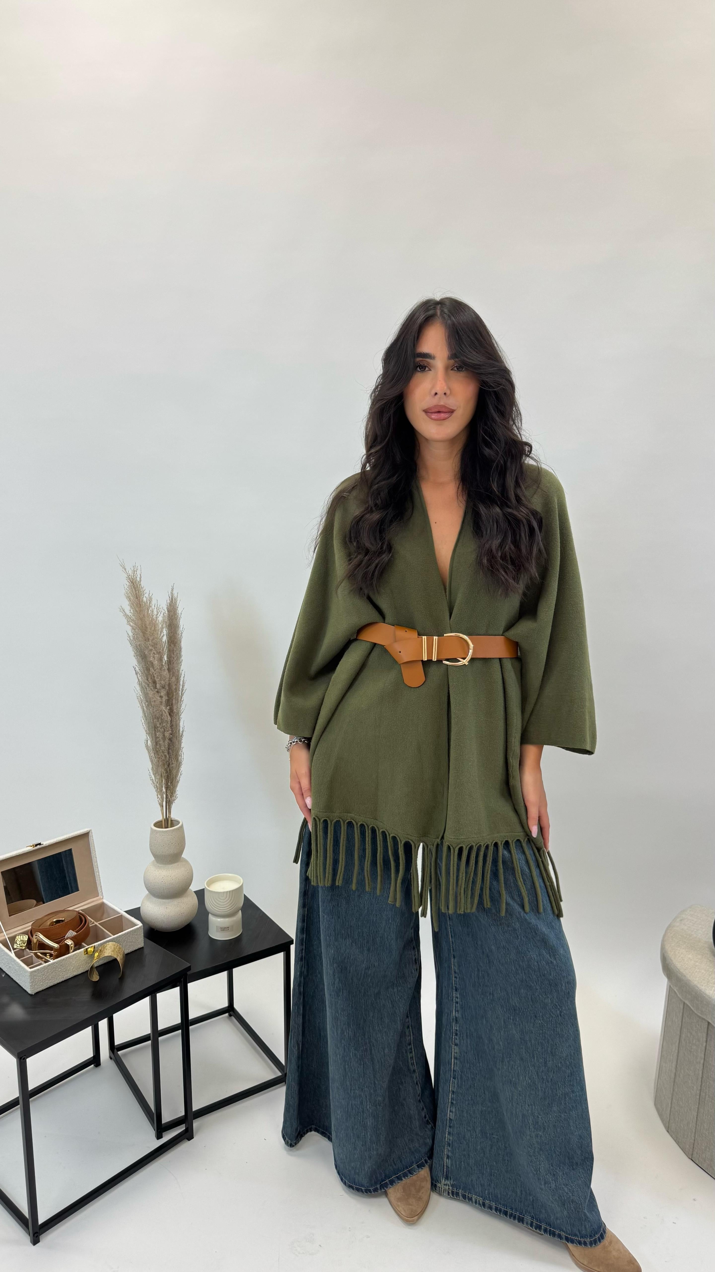 Cardigan Manica Campana Verde Utility