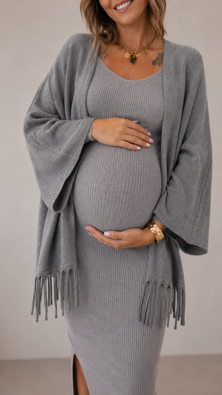 Cardigan Manica Campana Grigio Perla