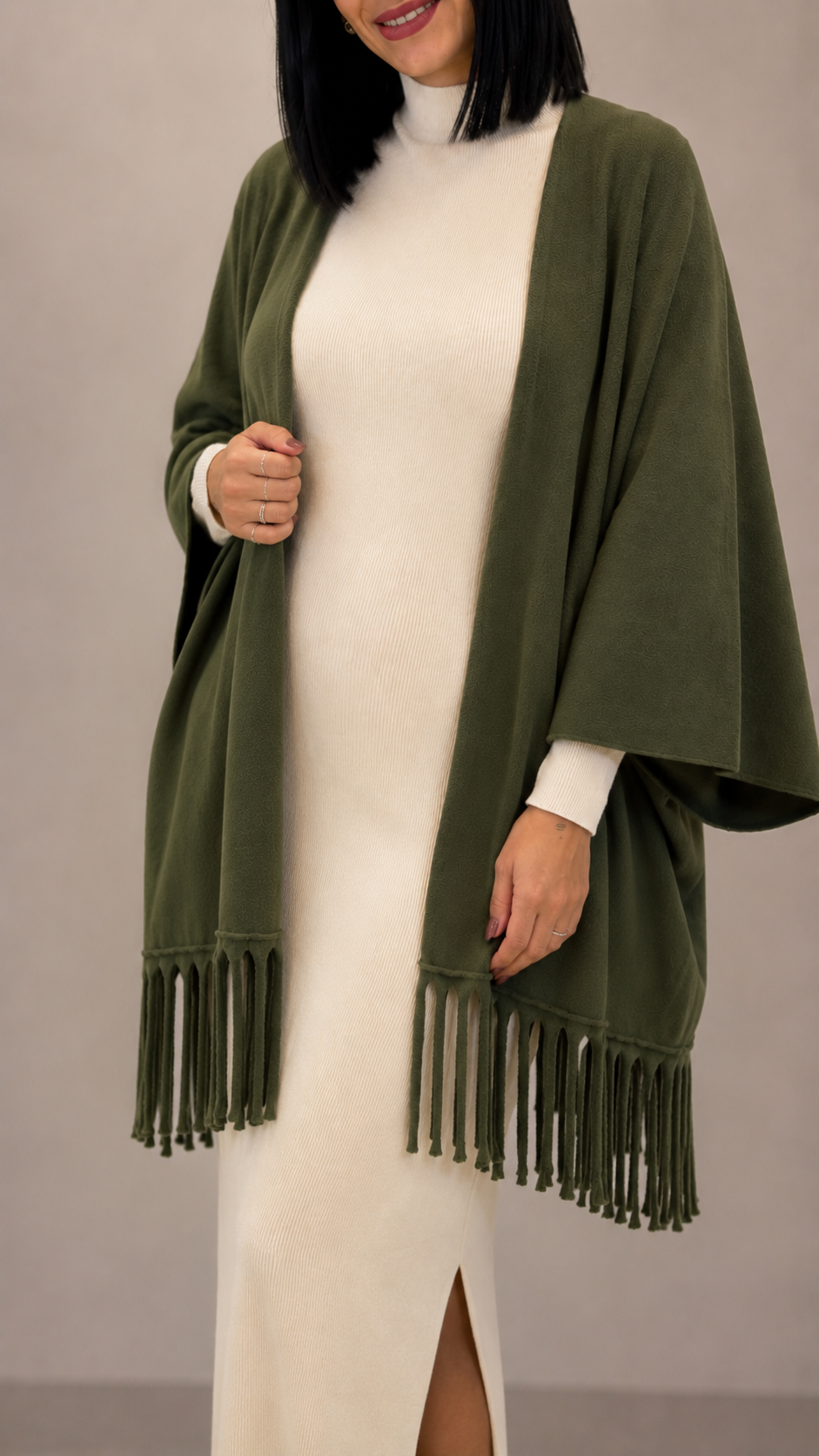 Cardigan Manica Campana Verde Utility