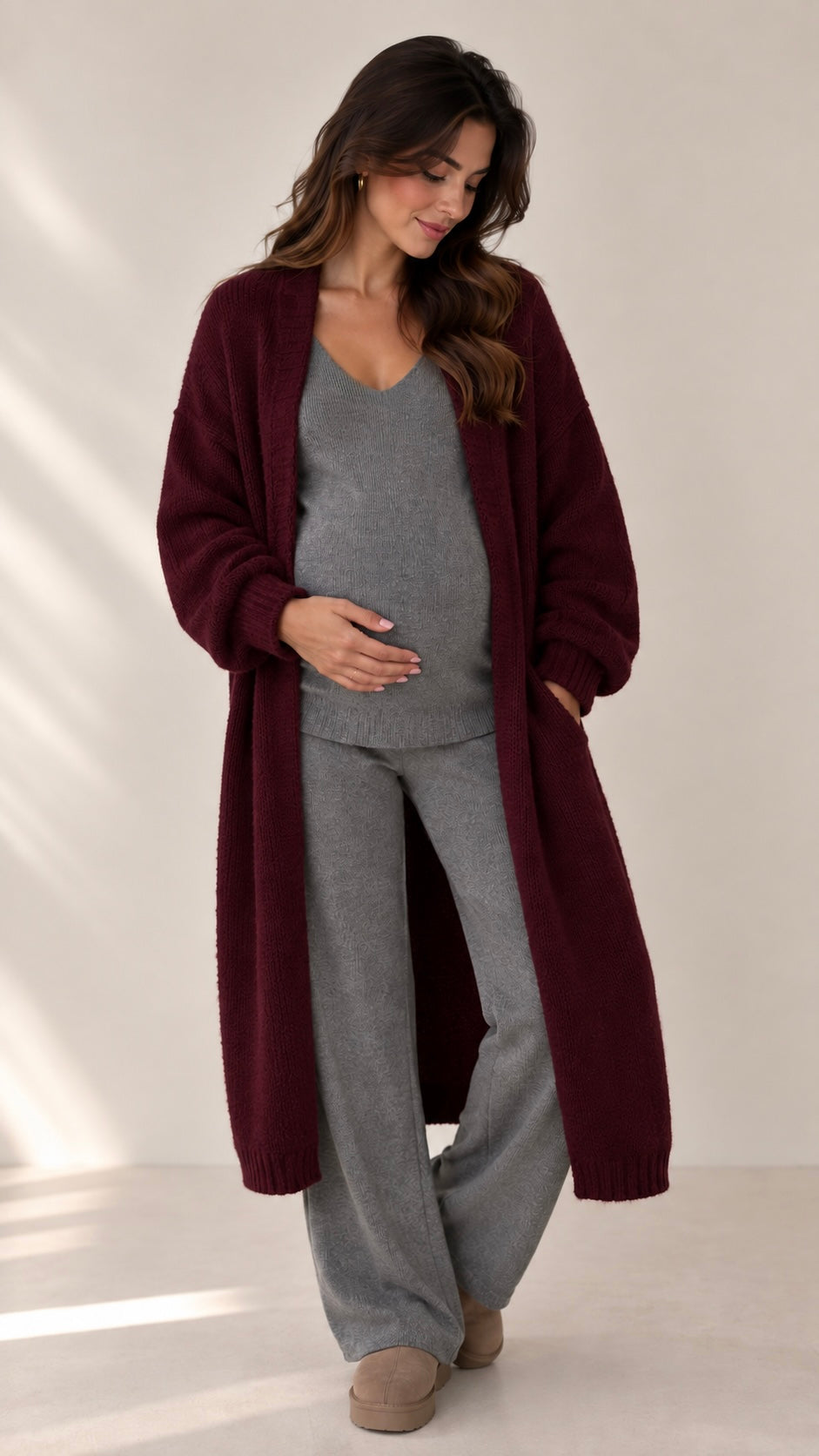 Long Soft Cardigan Burgundy