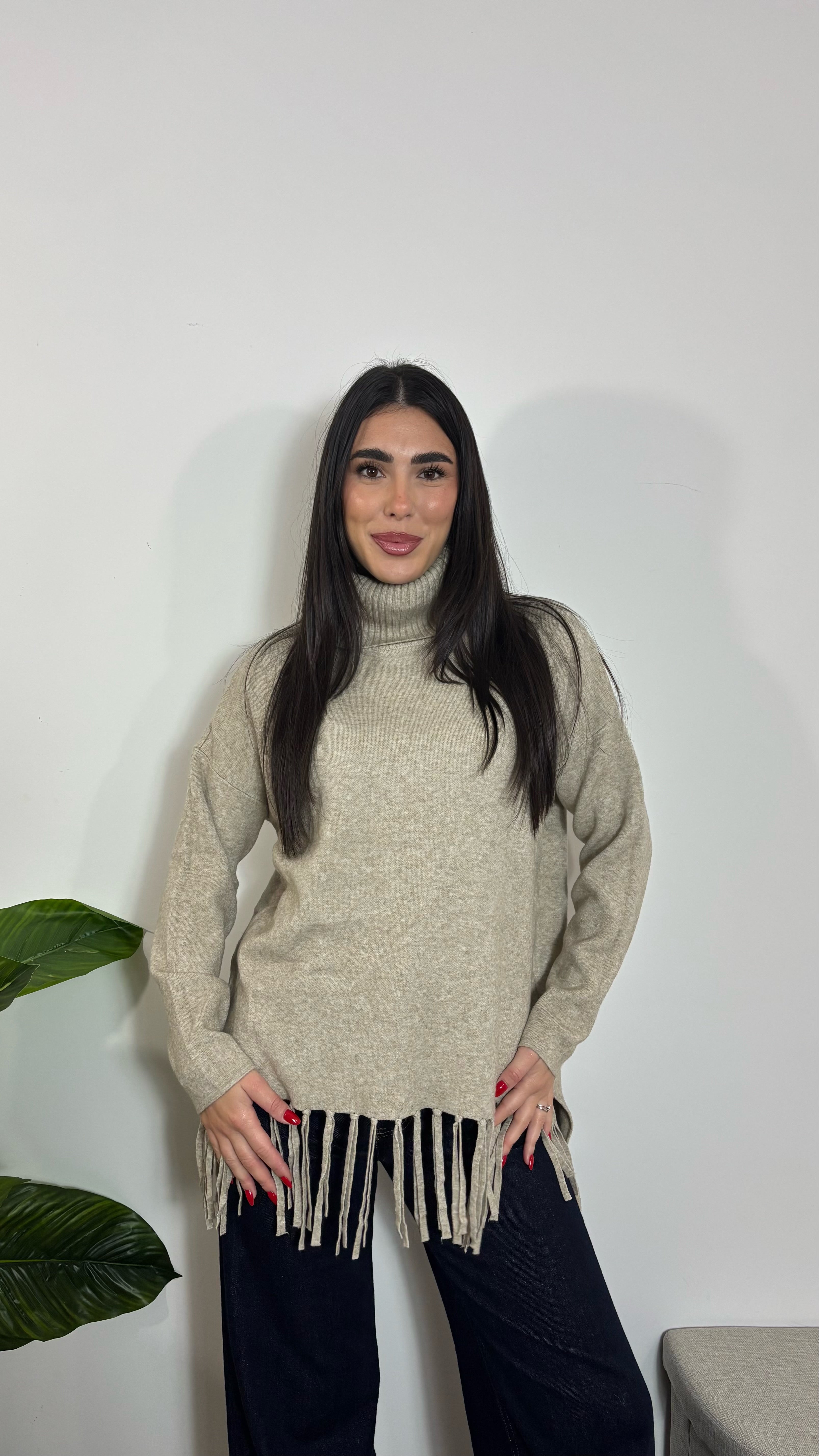 Maxi Pull Soft Fringe Tortora