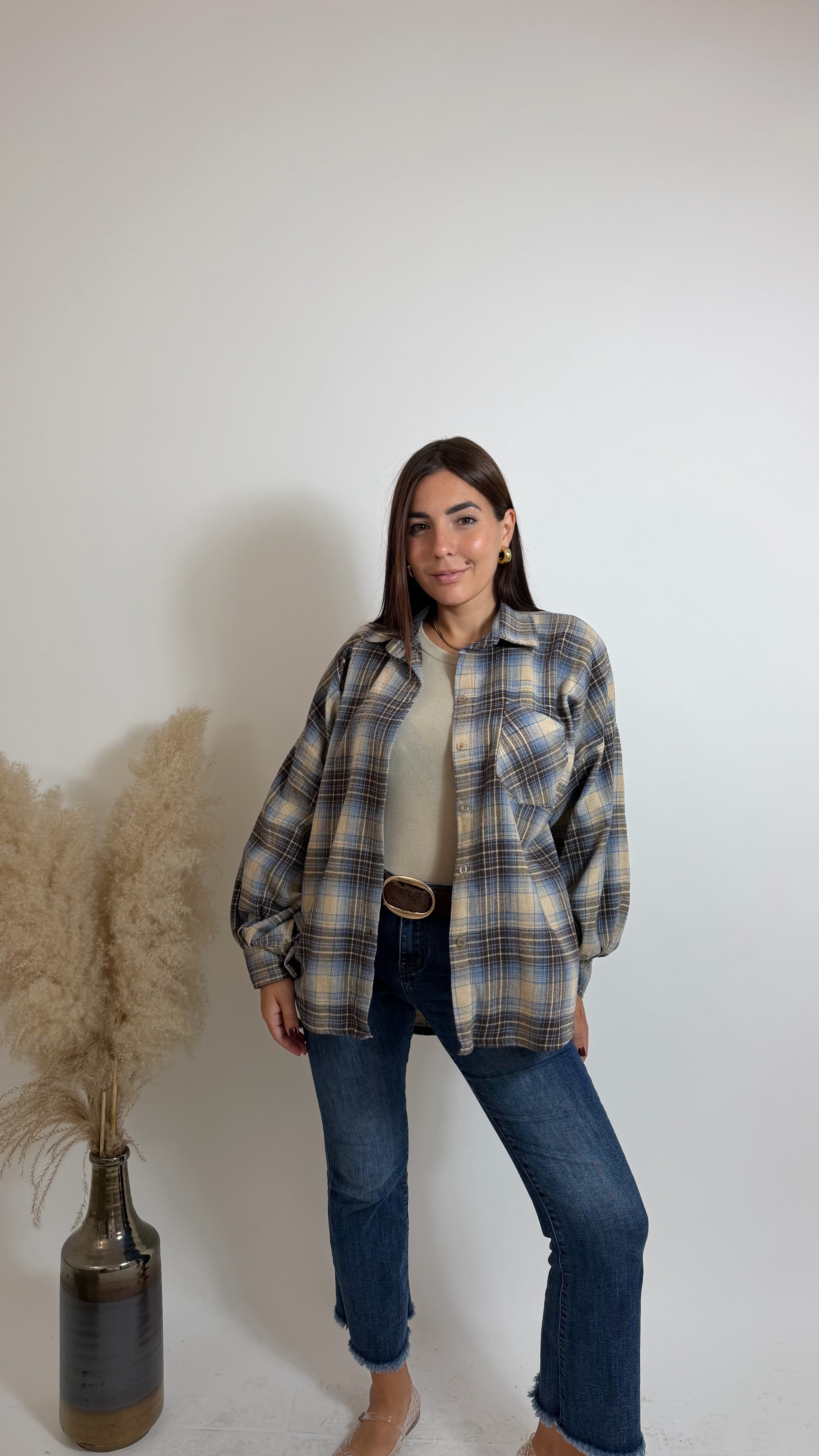 Camicia Manica Balloon Check Sky