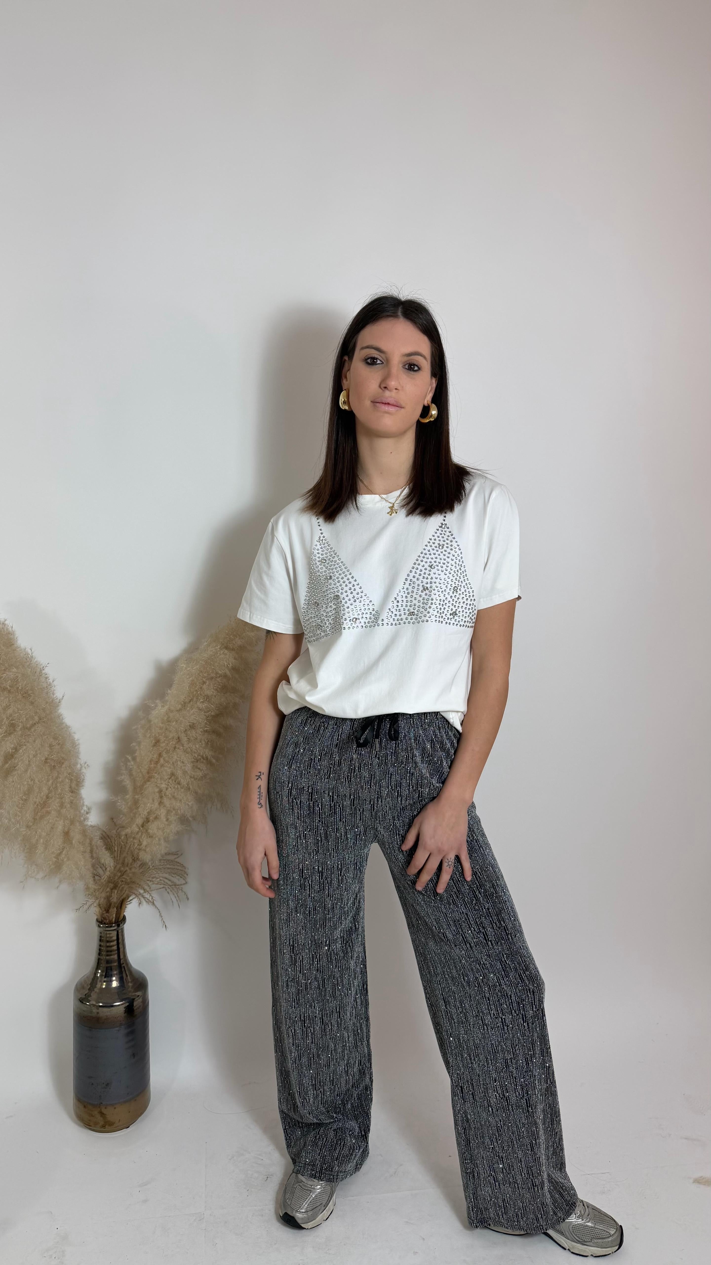 Panta palazzo Sparkle Silver Black