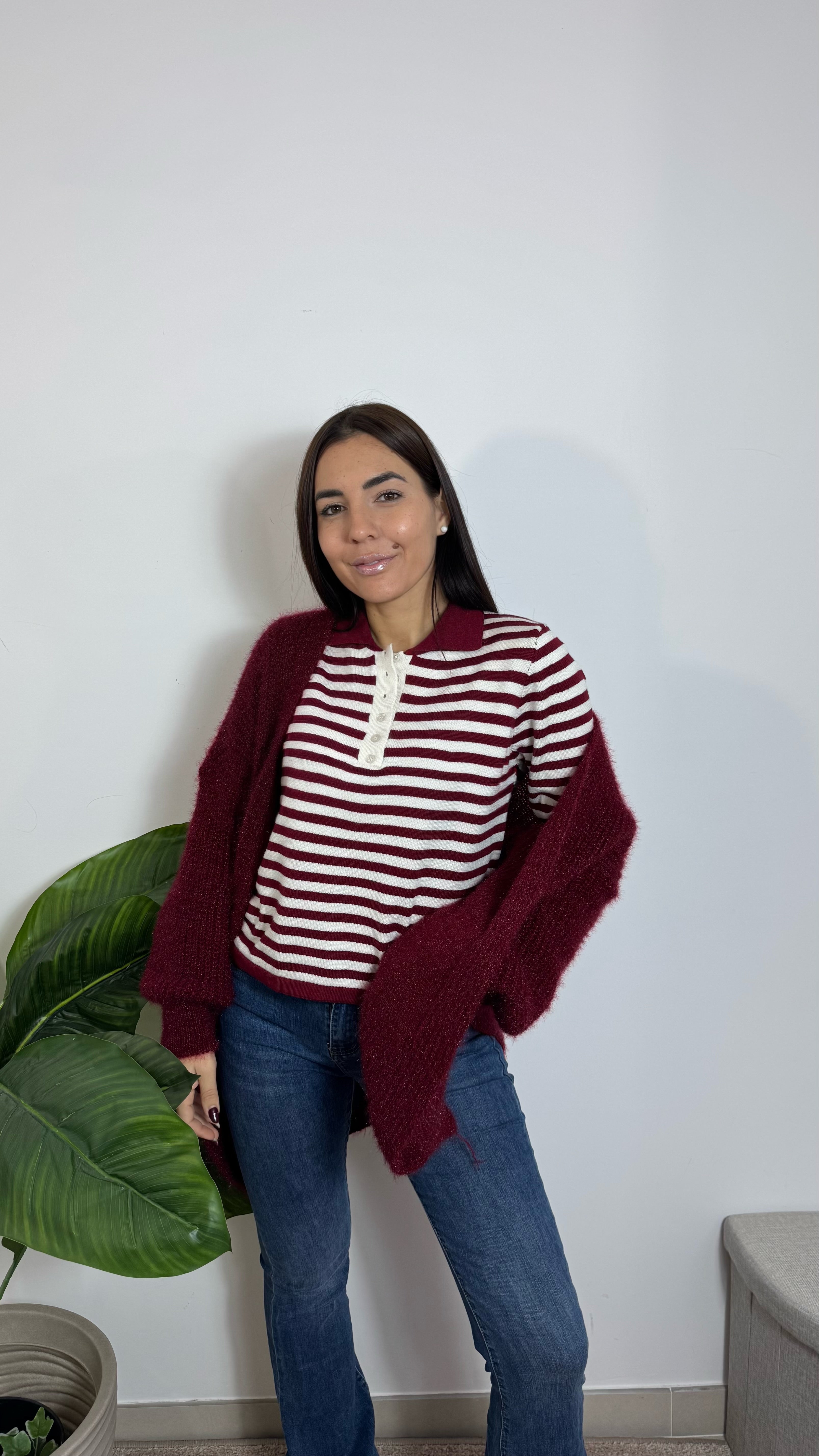 Cardigan Tex Lurex Burgundy