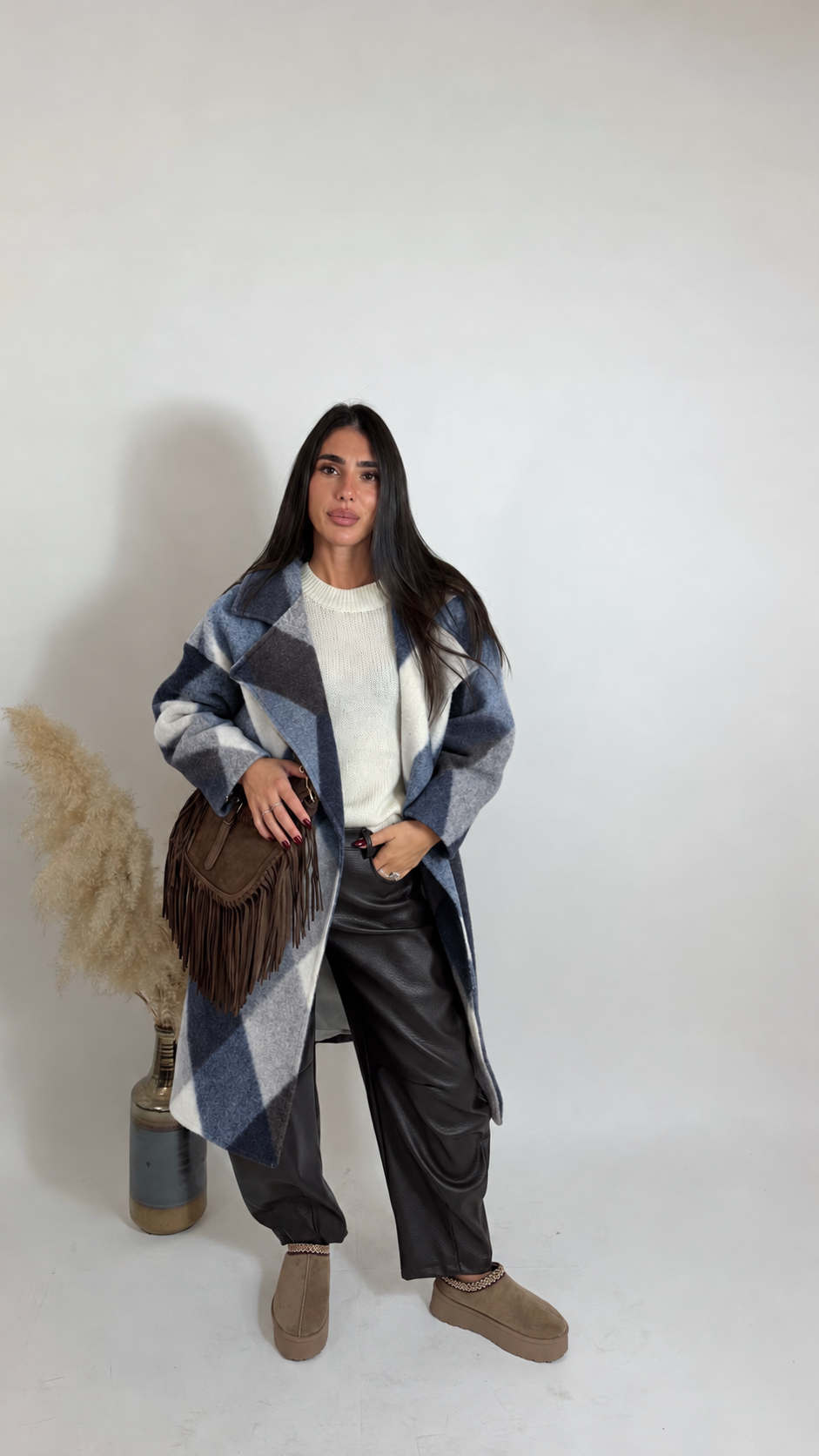 Cappotto Geometric Check Blu