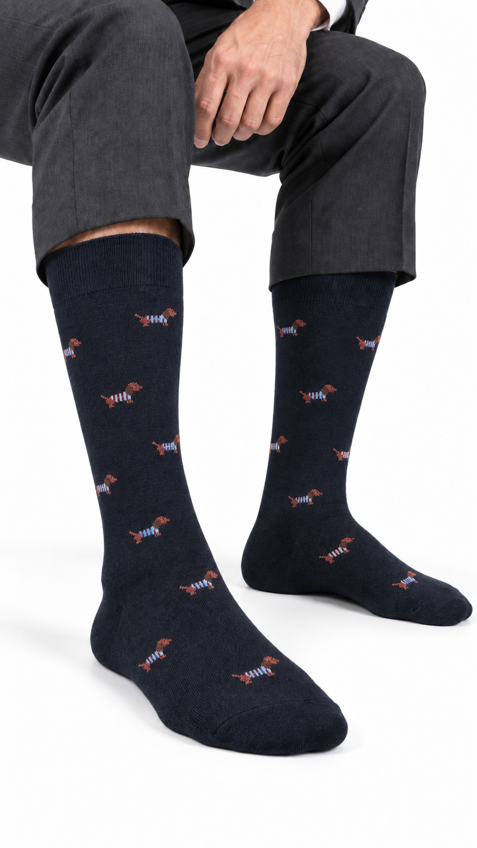 Calza Lunga Uomo Dachshund Blu Notte
