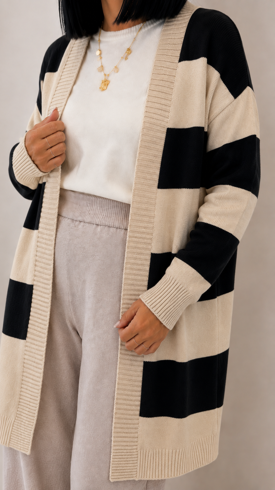 Cardigan Cannolè Top Quality Stripes Burro/Nero