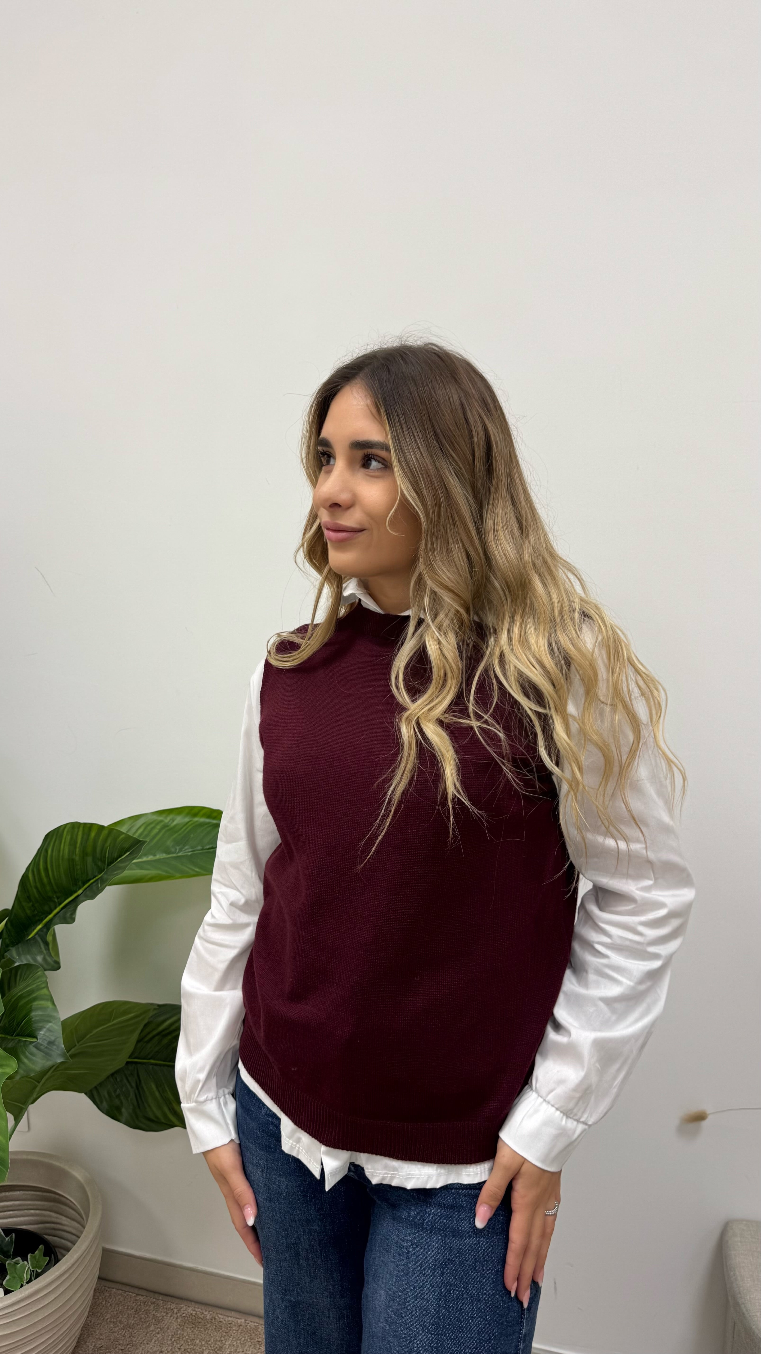 Pull Gilet Soft Layer Burgundy