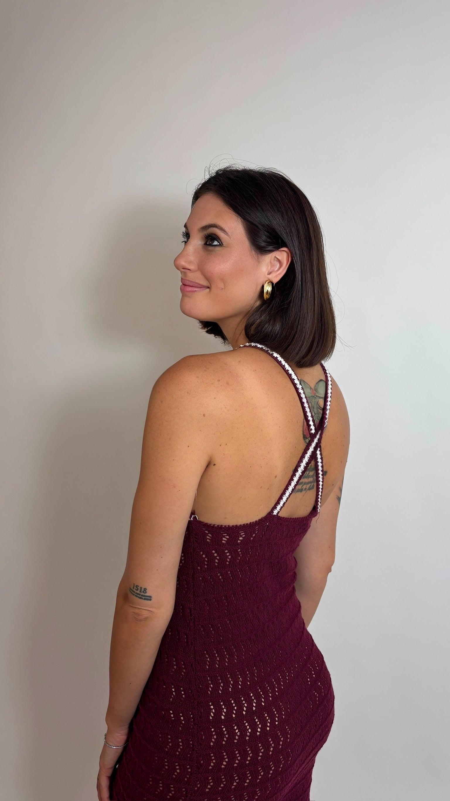 Abito Triangolo Crochet Burgundy